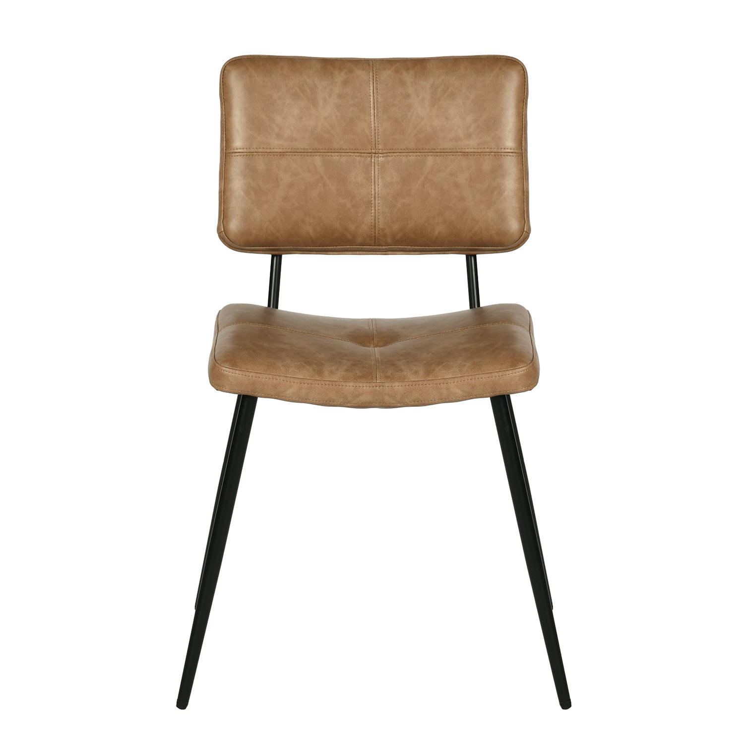 KOM Modern PU Dining Chairs Set of 2, Black Metal Legs, Cognac