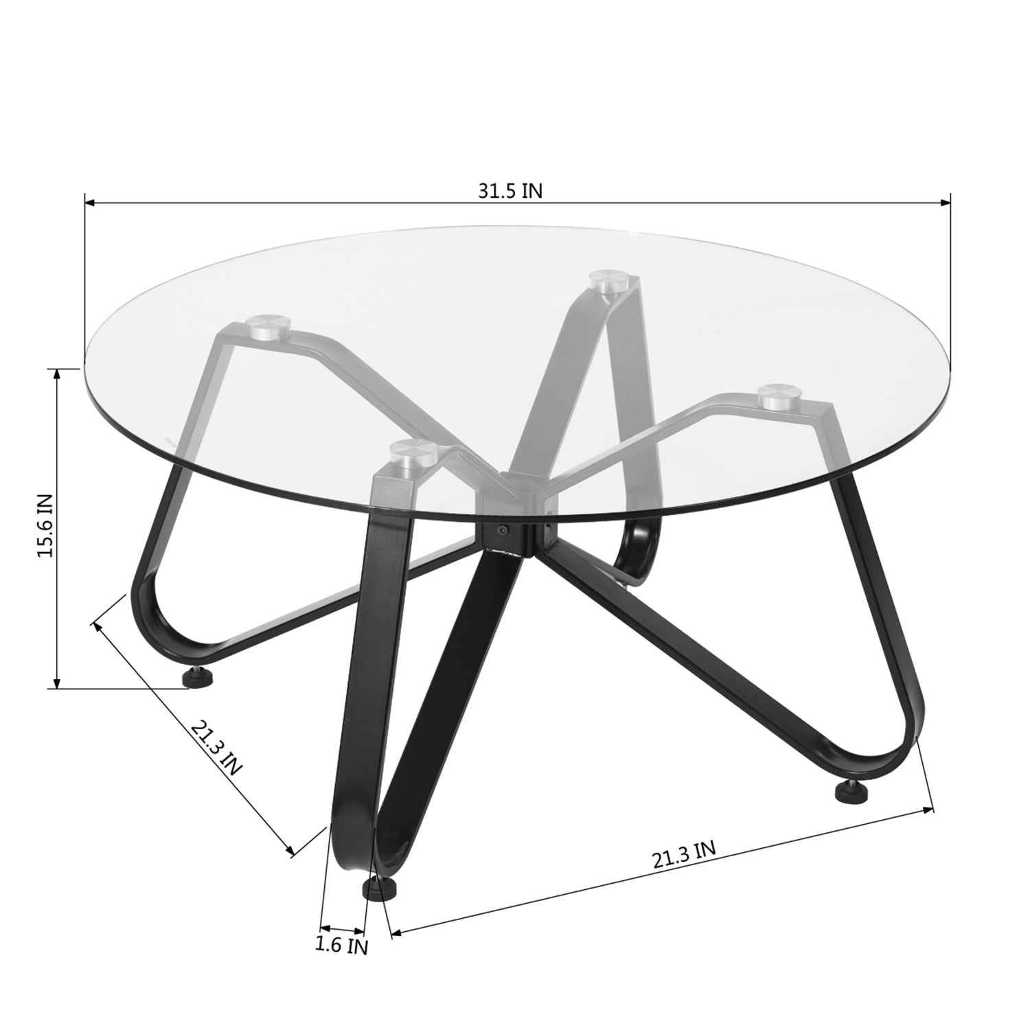 Homy Casa KONYA 31.5” Clear Round Glass Coffee Table