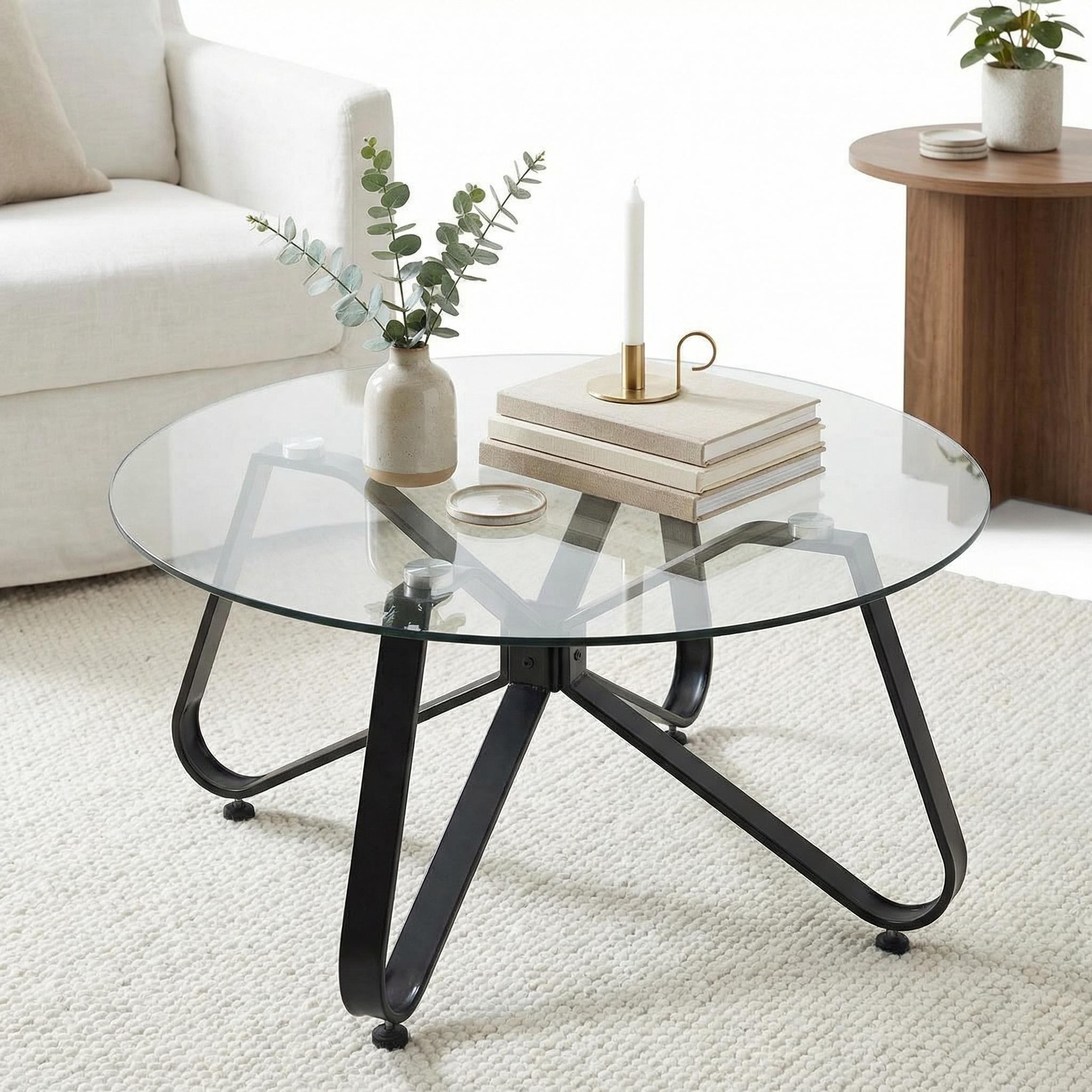 Homy Casa KONYA 31.5” Clear Round Glass Coffee Table