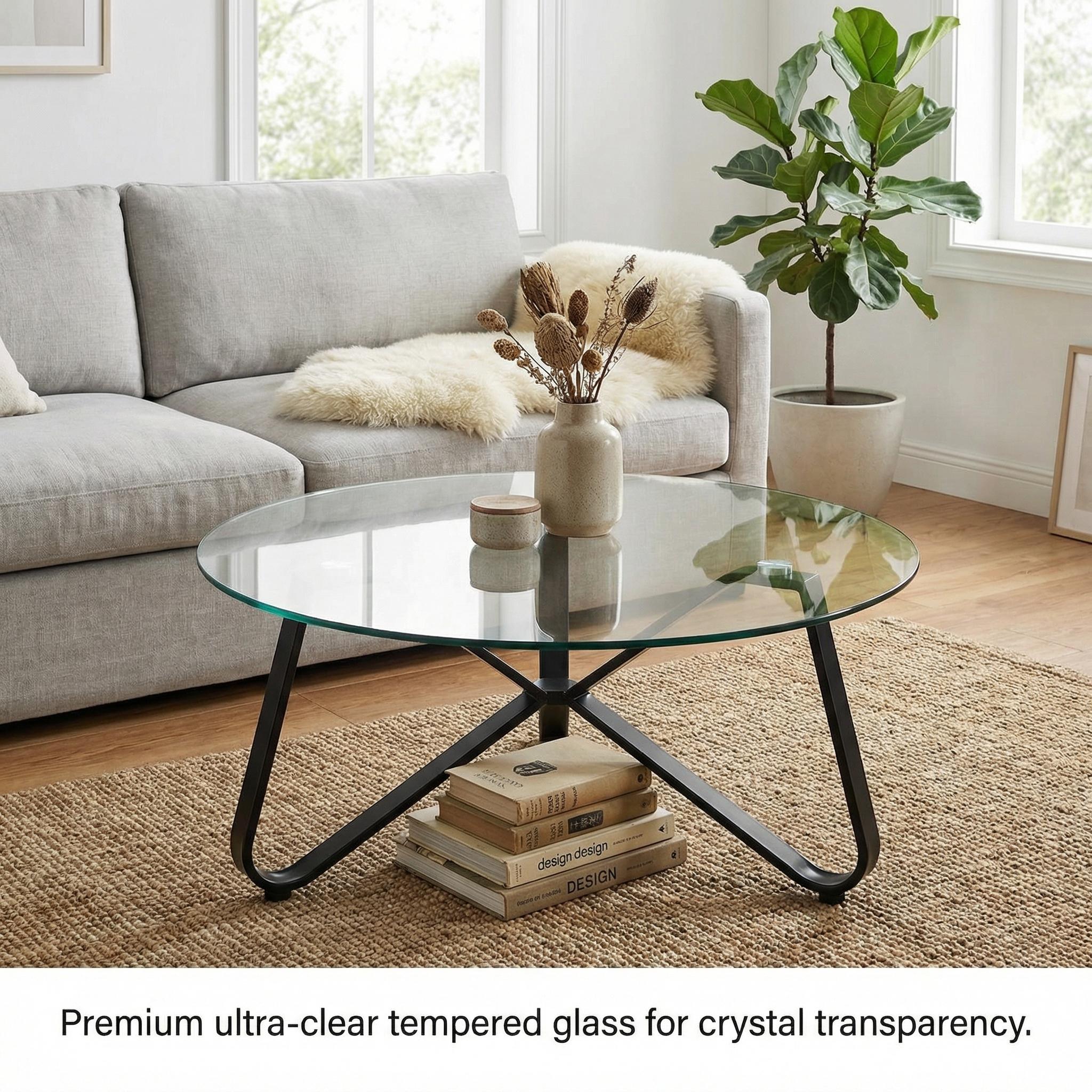 Homy Casa KONYA 31.5” Clear Round Glass Coffee Table
