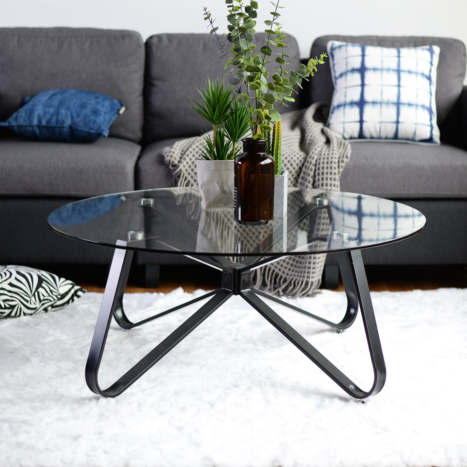 Homy Casa KONYA 31.5” Clear Round Glass Coffee Table
