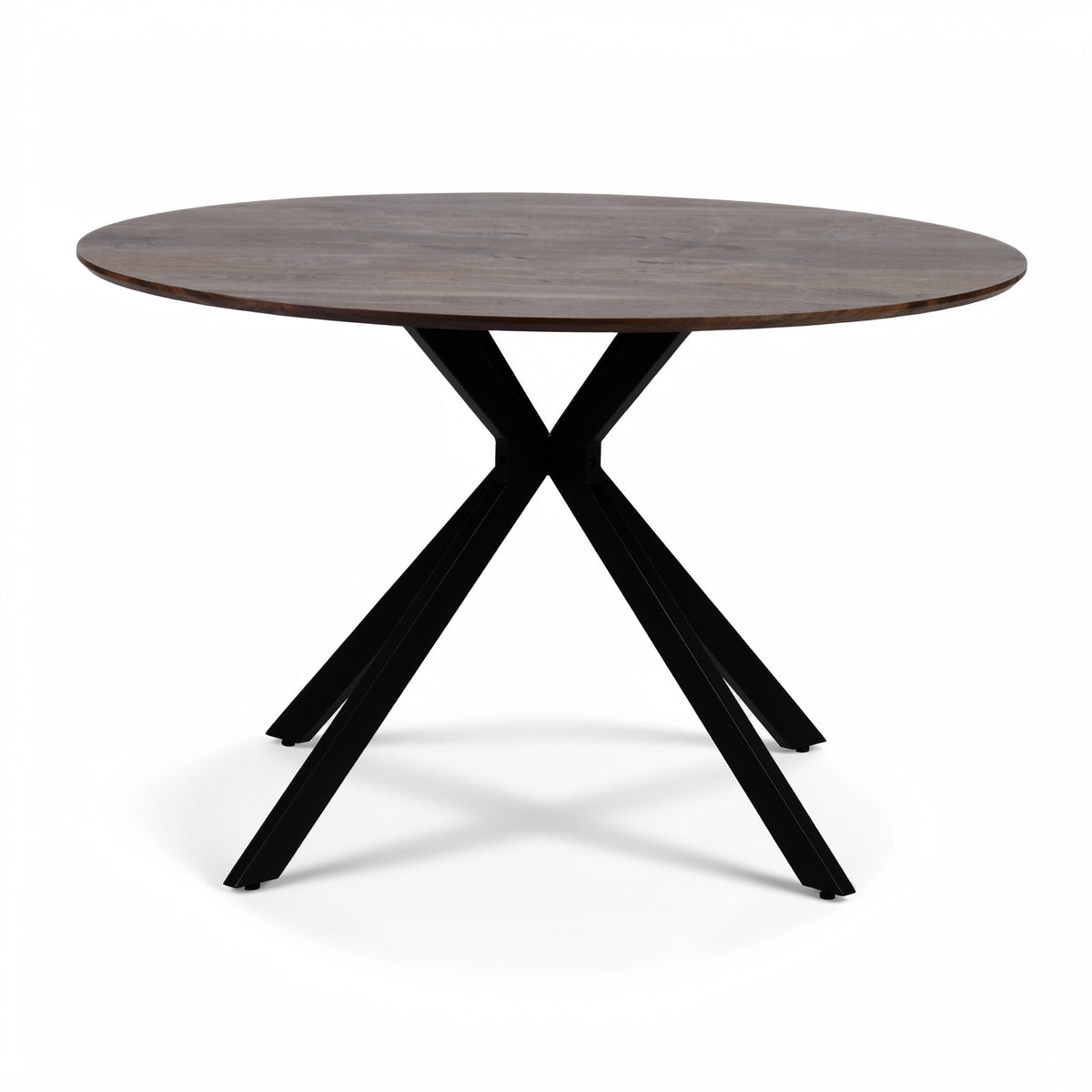 Kova 47" Round Dining Table with Textured Wood-Grain Top and Angled Metal Base