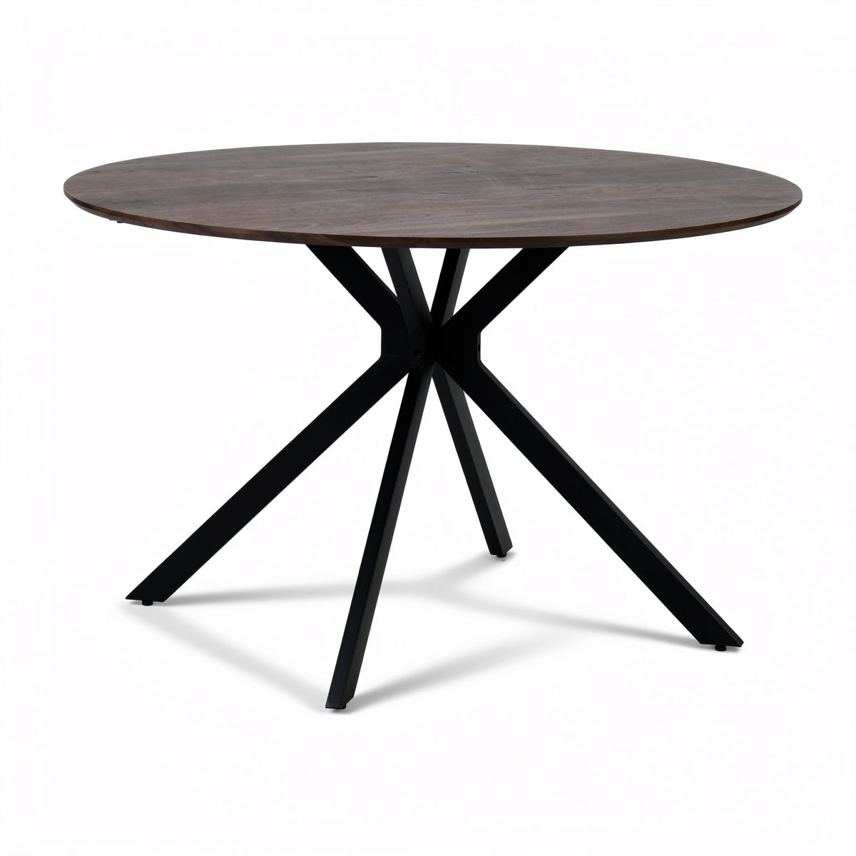 Kova 47" Round Dining Table with Textured Wood-Grain Top and Angled Metal Base