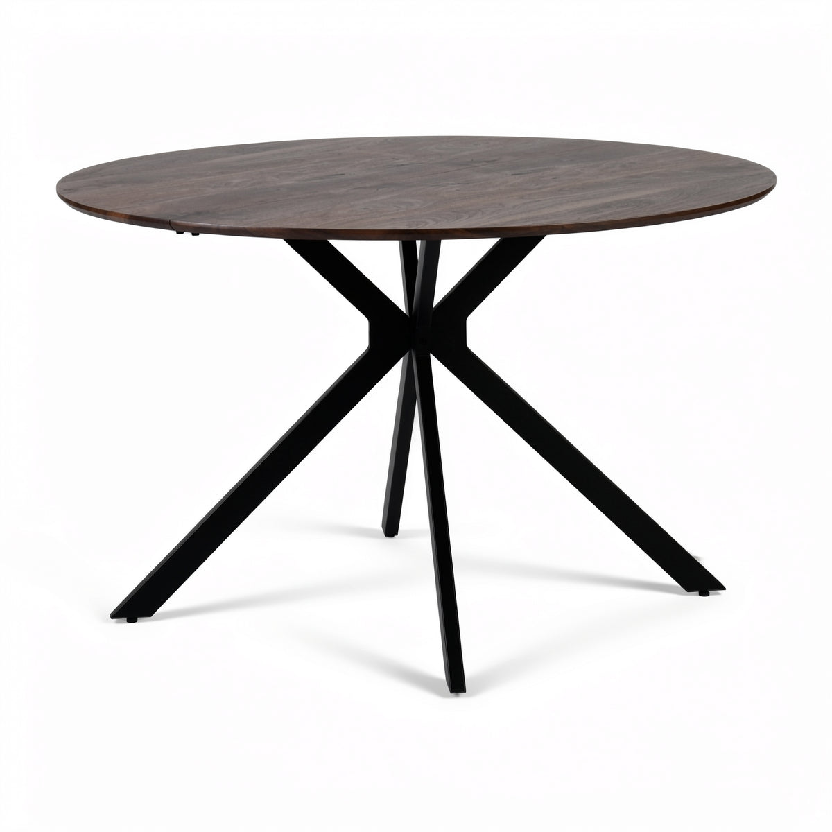 Kova 47" Round Dining Table with Textured Wood-Grain Top and Angled Metal Base