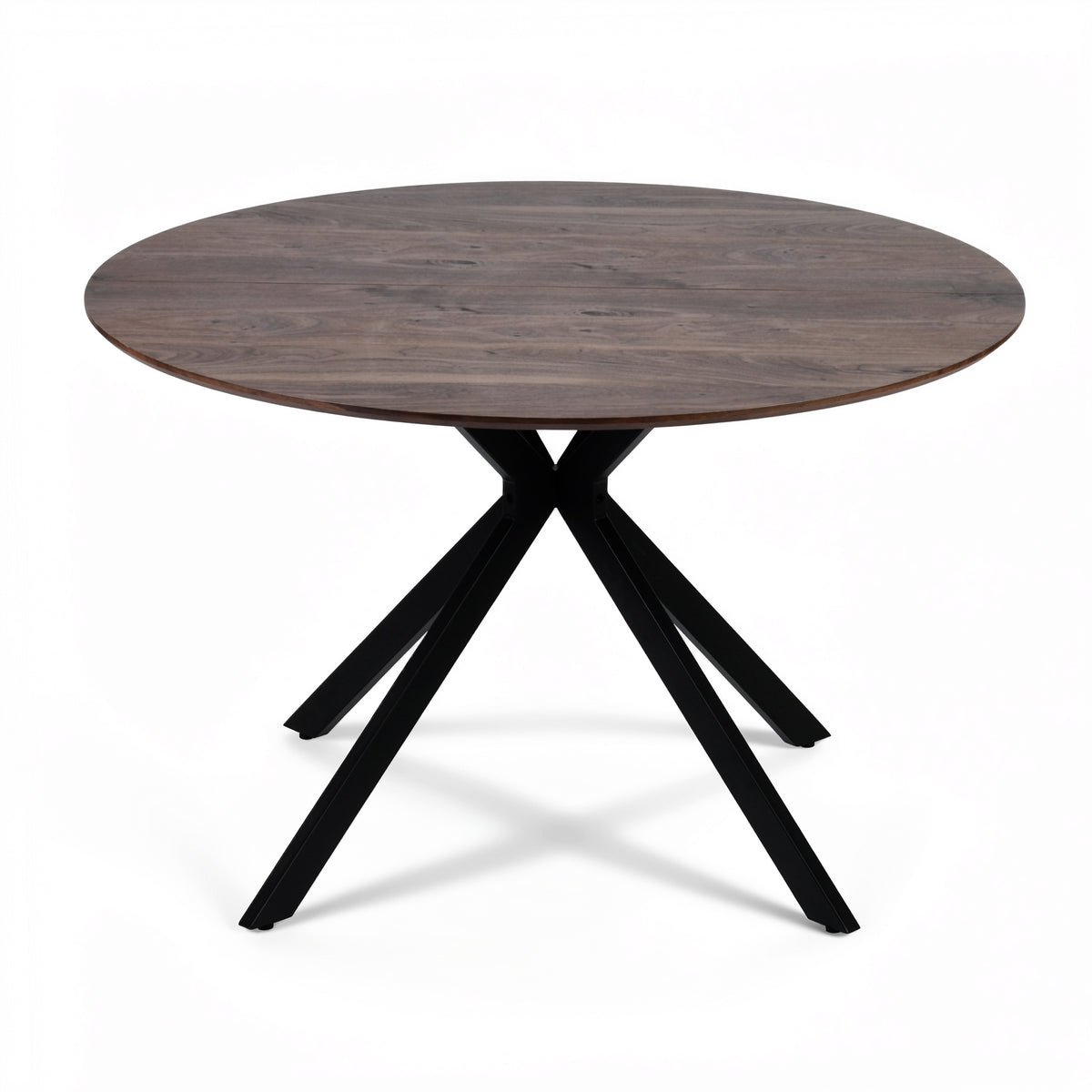 Kova 47" Round Dining Table with Textured Wood-Grain Top and Angled Metal Base