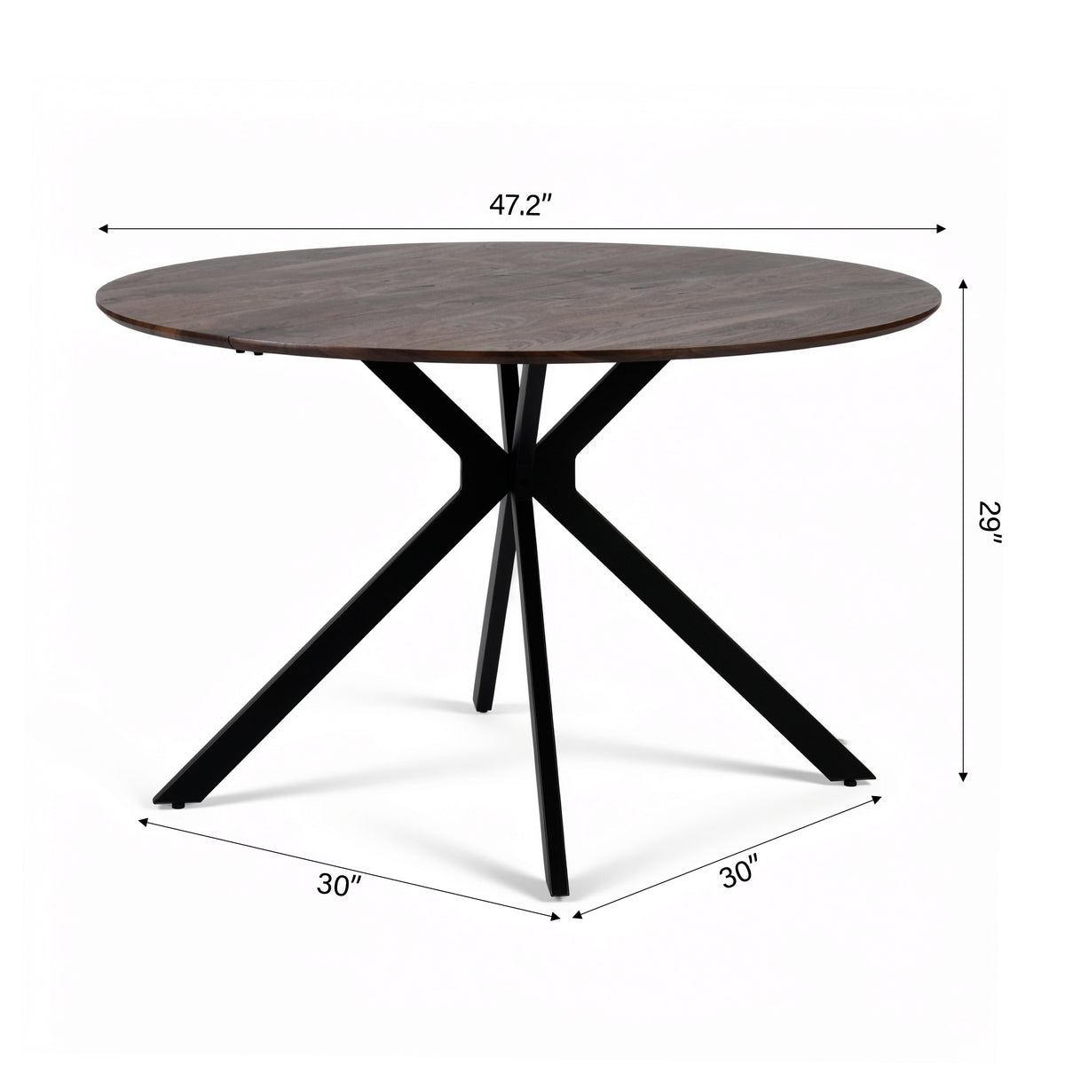 Kova 47" Round Dining Table with Textured Wood-Grain Top and Angled Metal Base