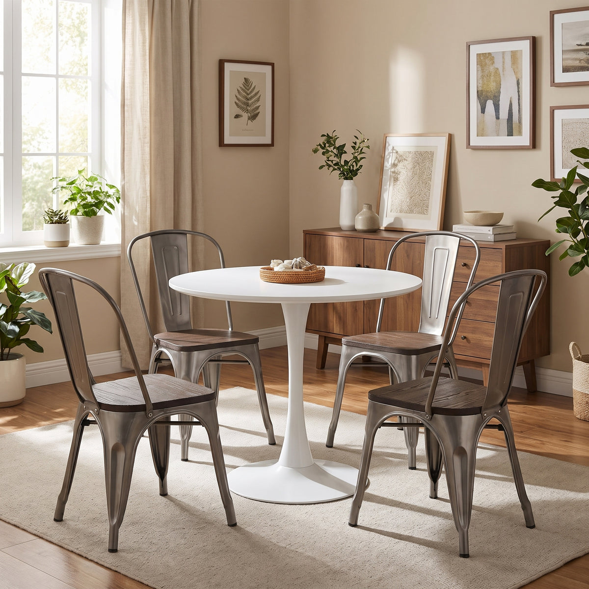 Homy Casa CLIFT + KRICOX Silver Wood 5PC 31.5" White Dining Set with 4 Silver Wood Chairs, Open Box