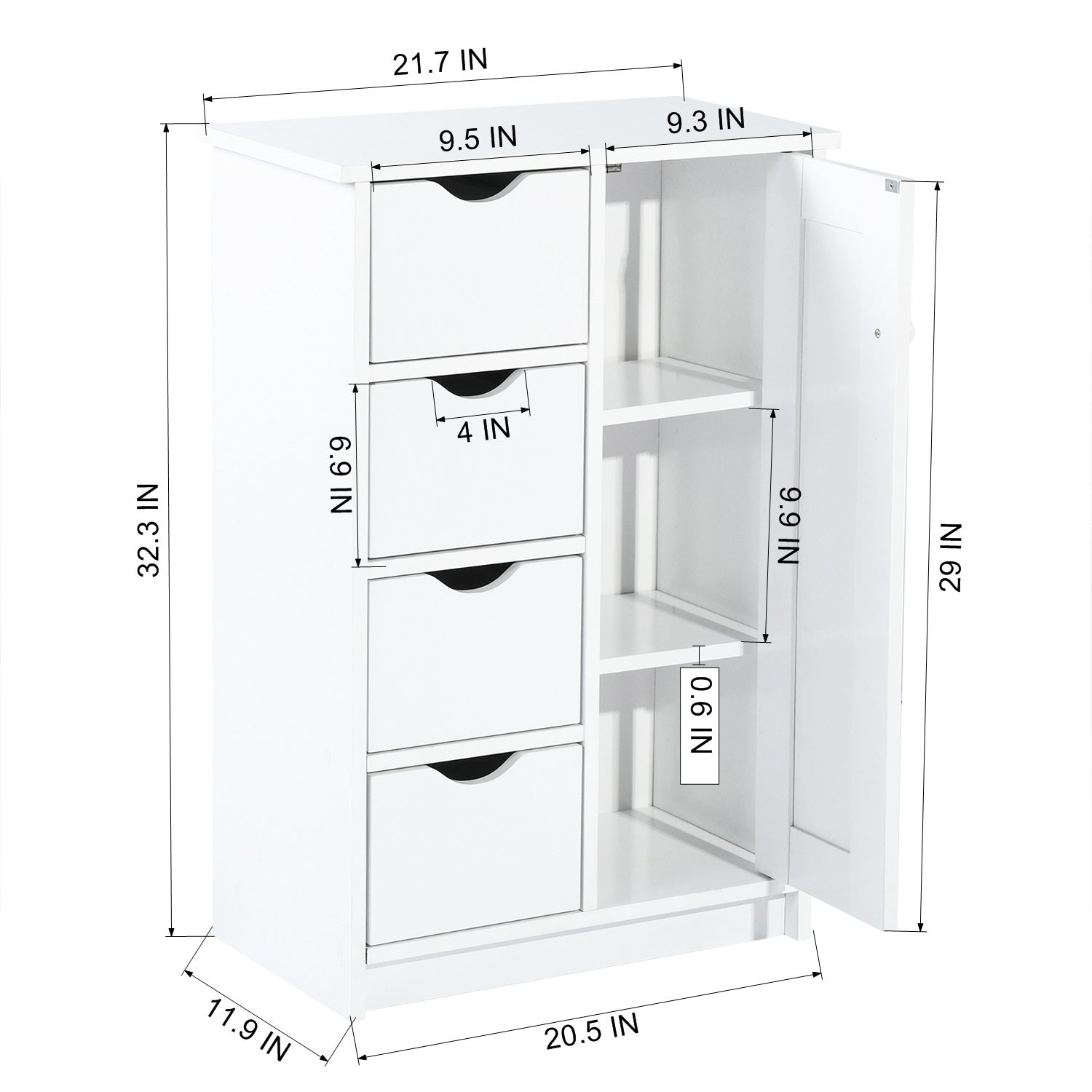 Homy Casa KUPCHAK Y 21.65" x 11.81" x 32.28" Shelving Unit for Home and Office Storage