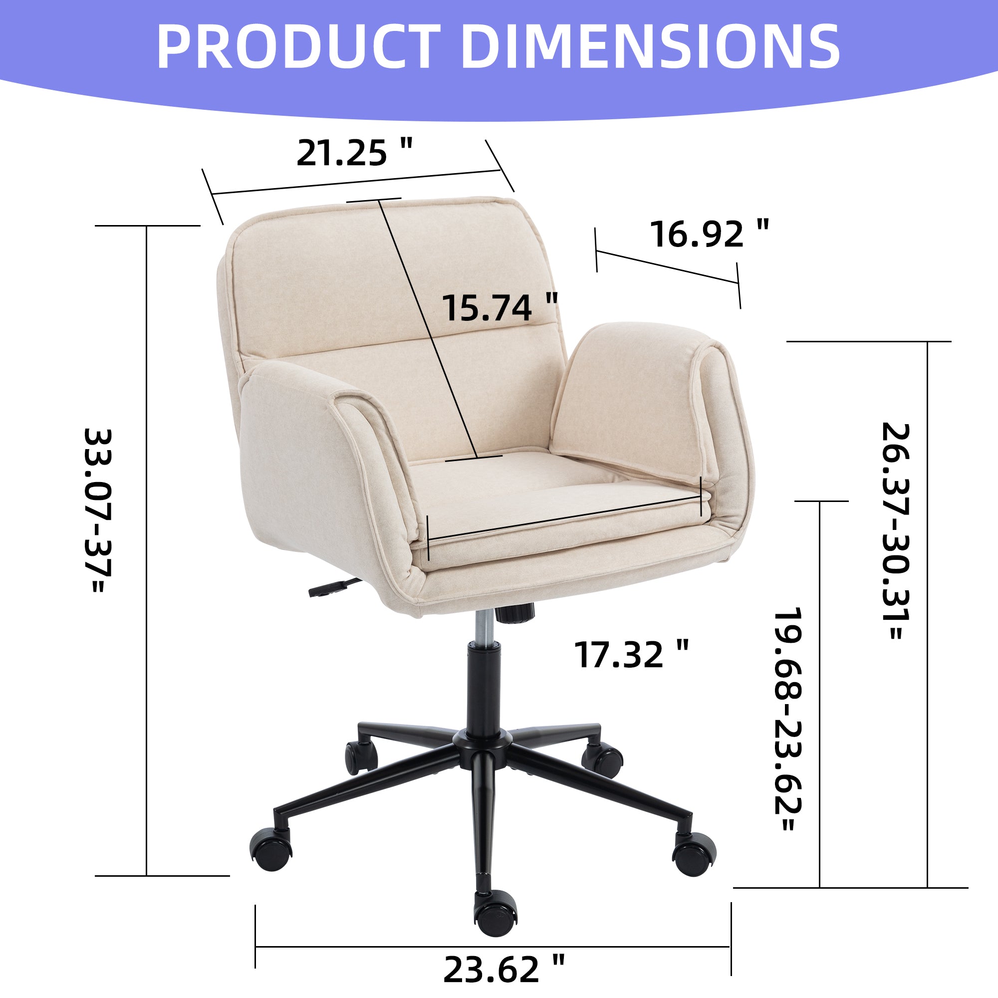 Korin Fabric Cross-Leg Desk Chair with Adjustable Armrests