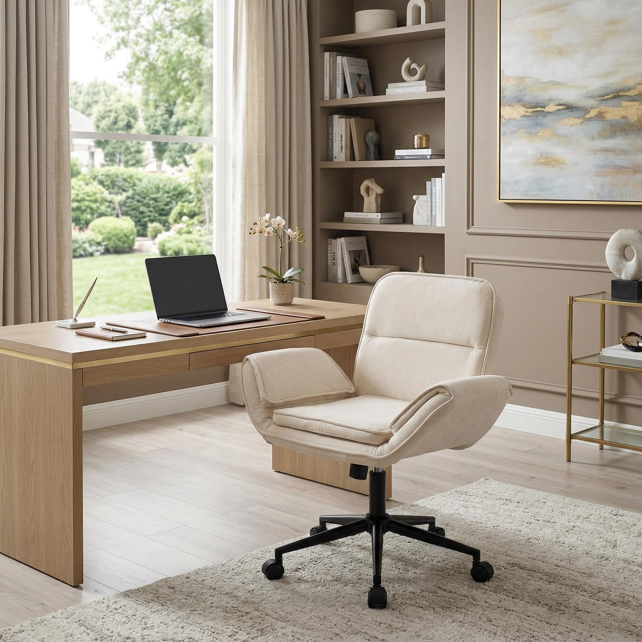 Korin Fabric Cross-Leg Desk Chair with Adjustable Armrests
