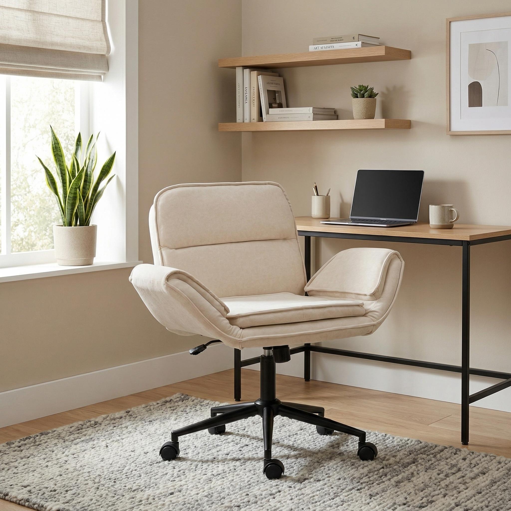 Korin Fabric Cross-Leg Desk Chair with Adjustable Armrests