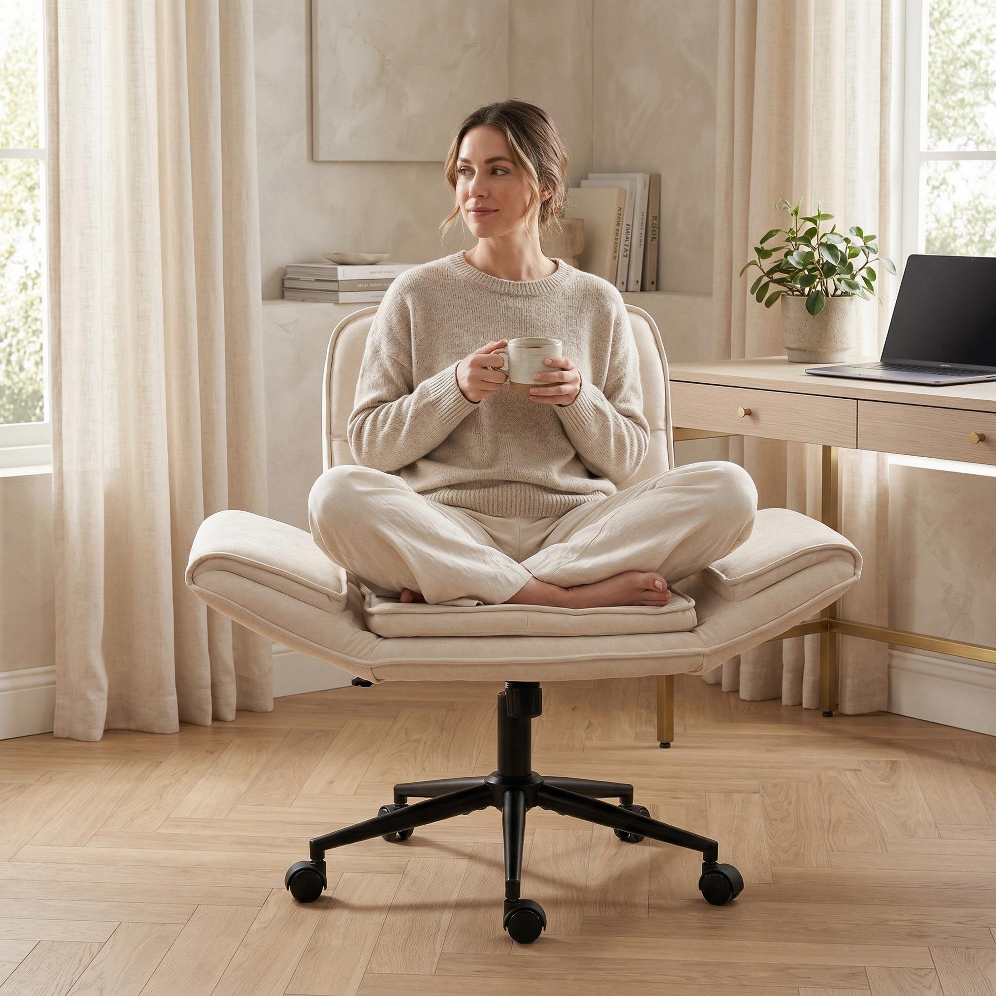 Korin Fabric Cross-Leg Desk Chair with Adjustable Armrests