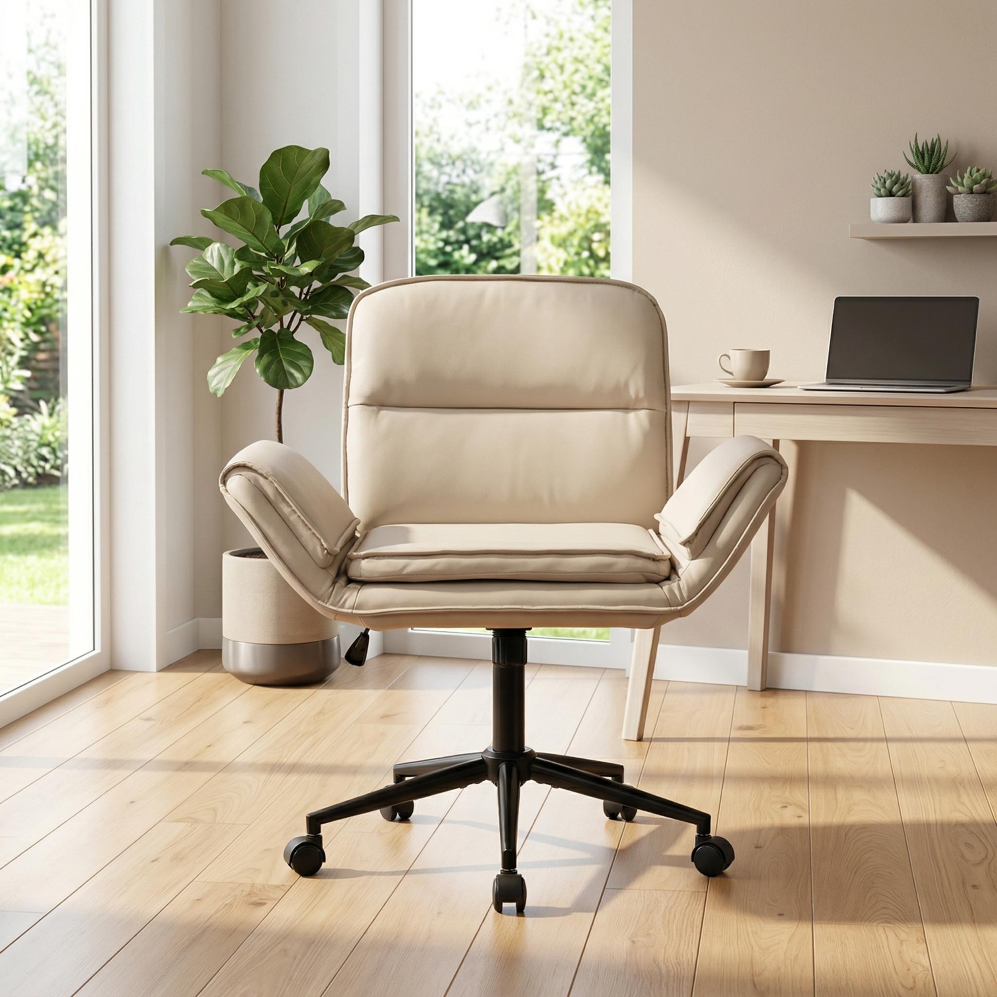 Korin PU Leather Cross-Leg Desk Chair with Adjustable Armrests