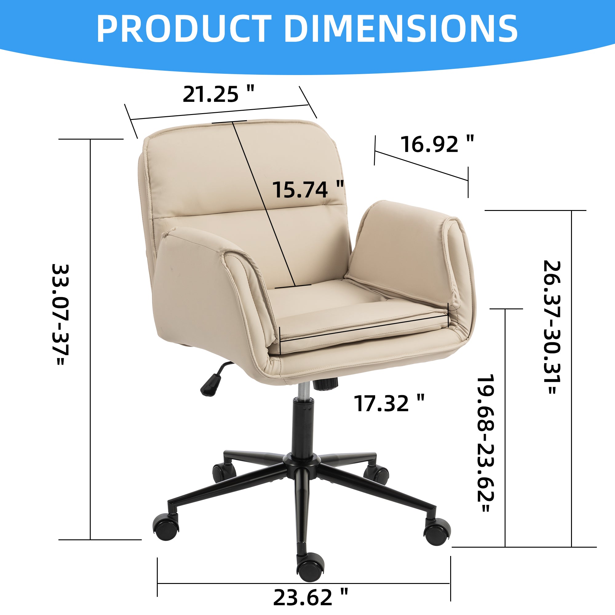 Korin PU Leather Cross-Leg Desk Chair with Adjustable Armrests