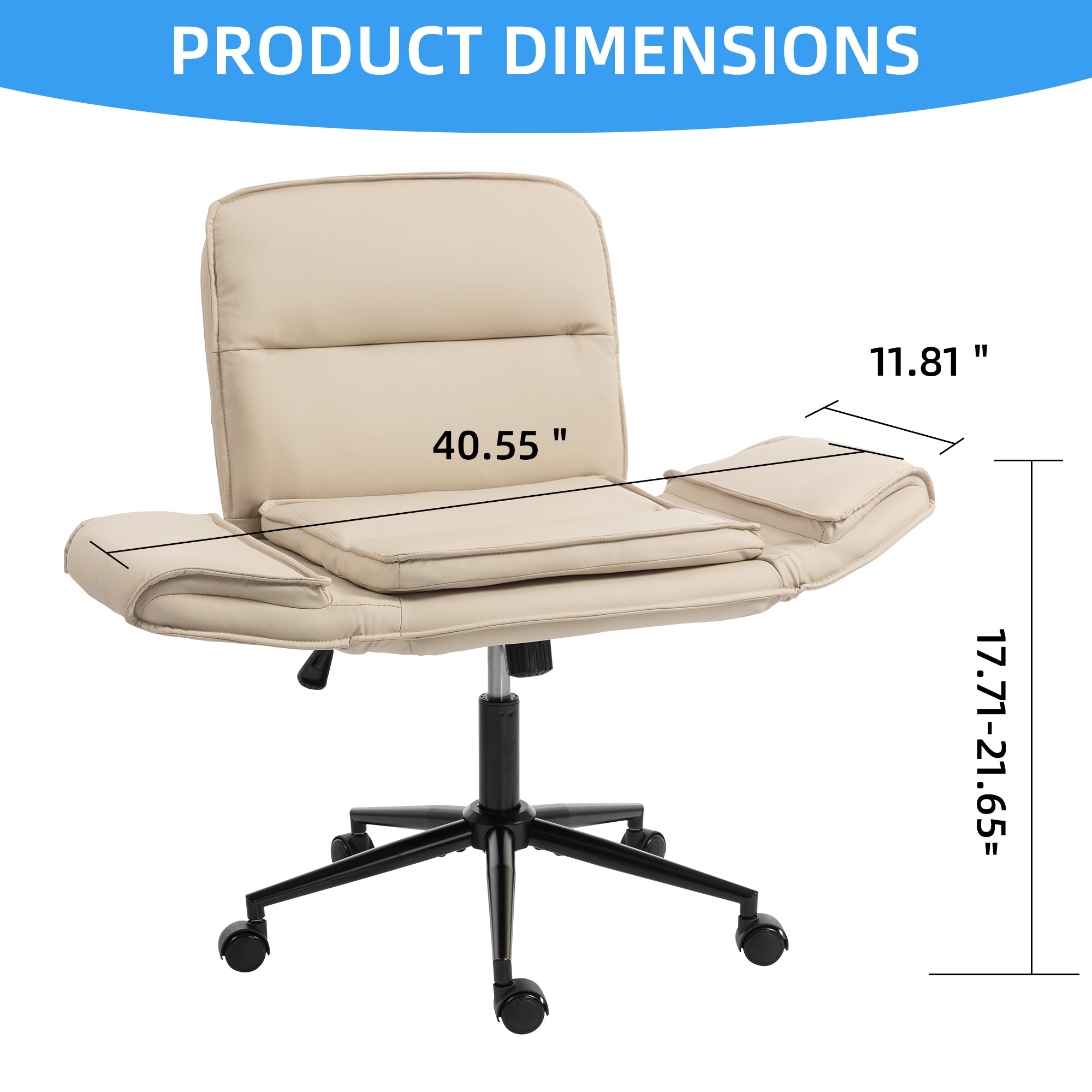 Korin PU Leather Cross-Leg Desk Chair with Adjustable Armrests