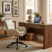 Korin PU Leather Cross-Leg Desk Chair with Adjustable Armrests