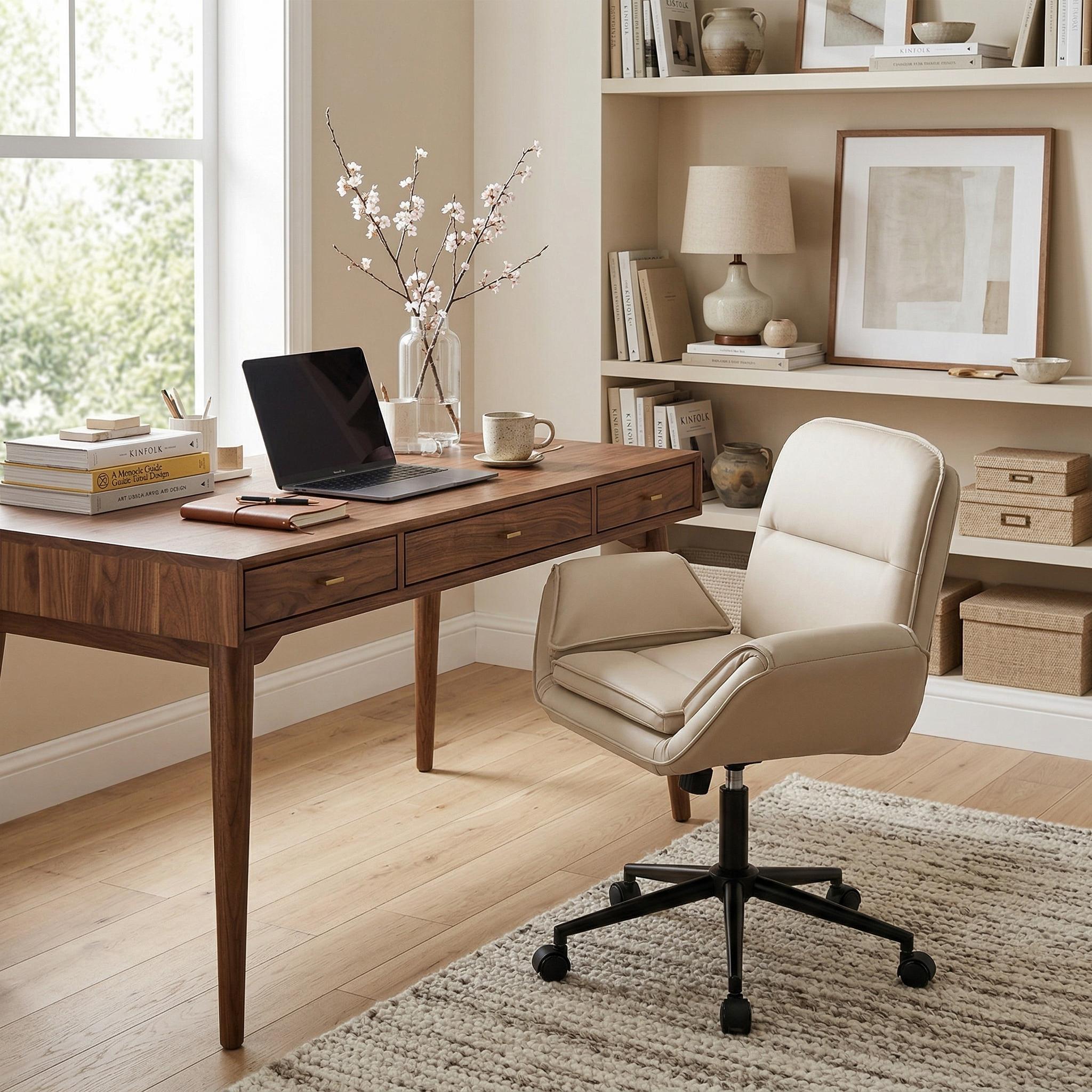 Korin PU Leather Cross-Leg Desk Chair with Adjustable Armrests