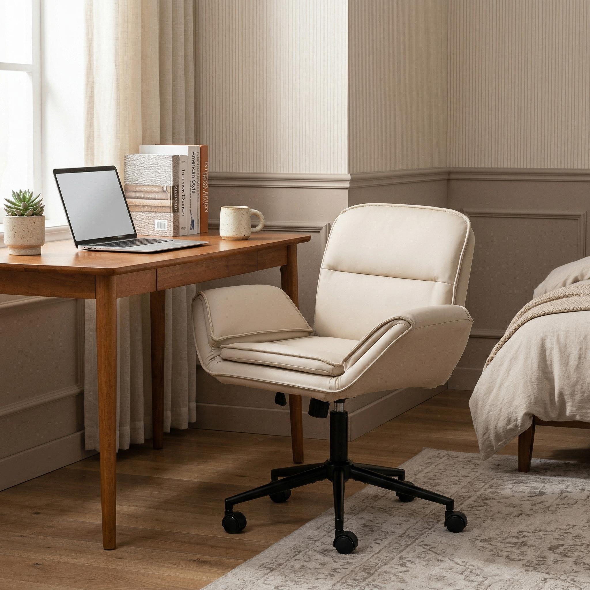 Korin PU Leather Cross-Leg Desk Chair with Adjustable Armrests