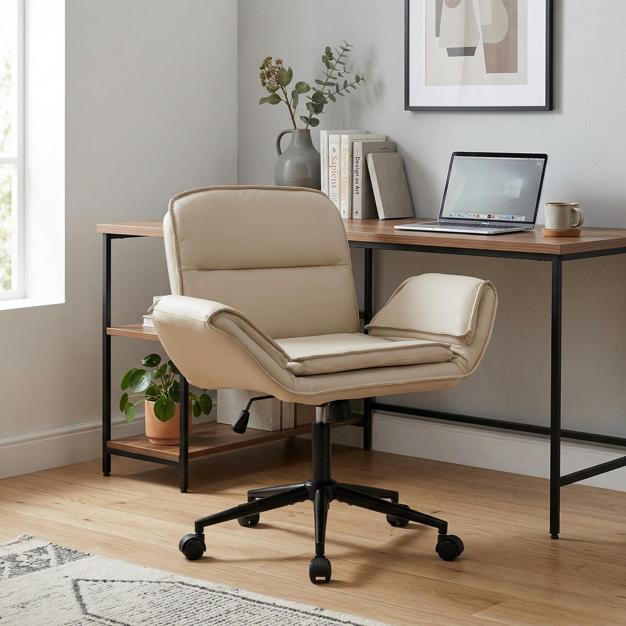 Korin PU Leather Cross-Leg Desk Chair with Adjustable Armrests