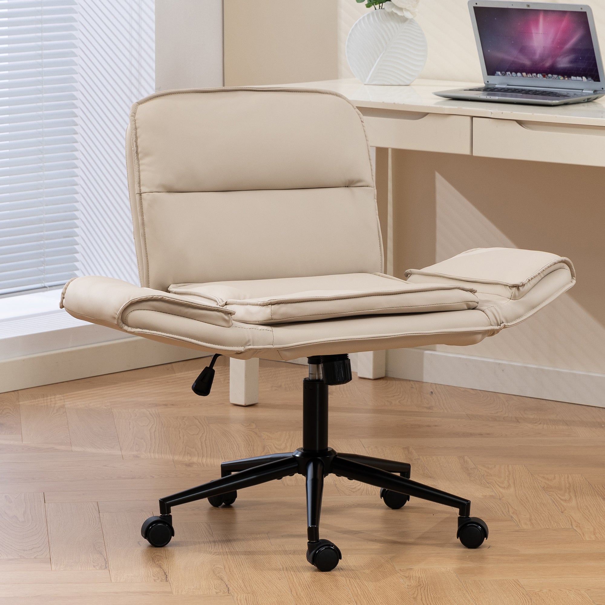 Korin PU Leather Cross-Leg Desk Chair with Adjustable Armrests