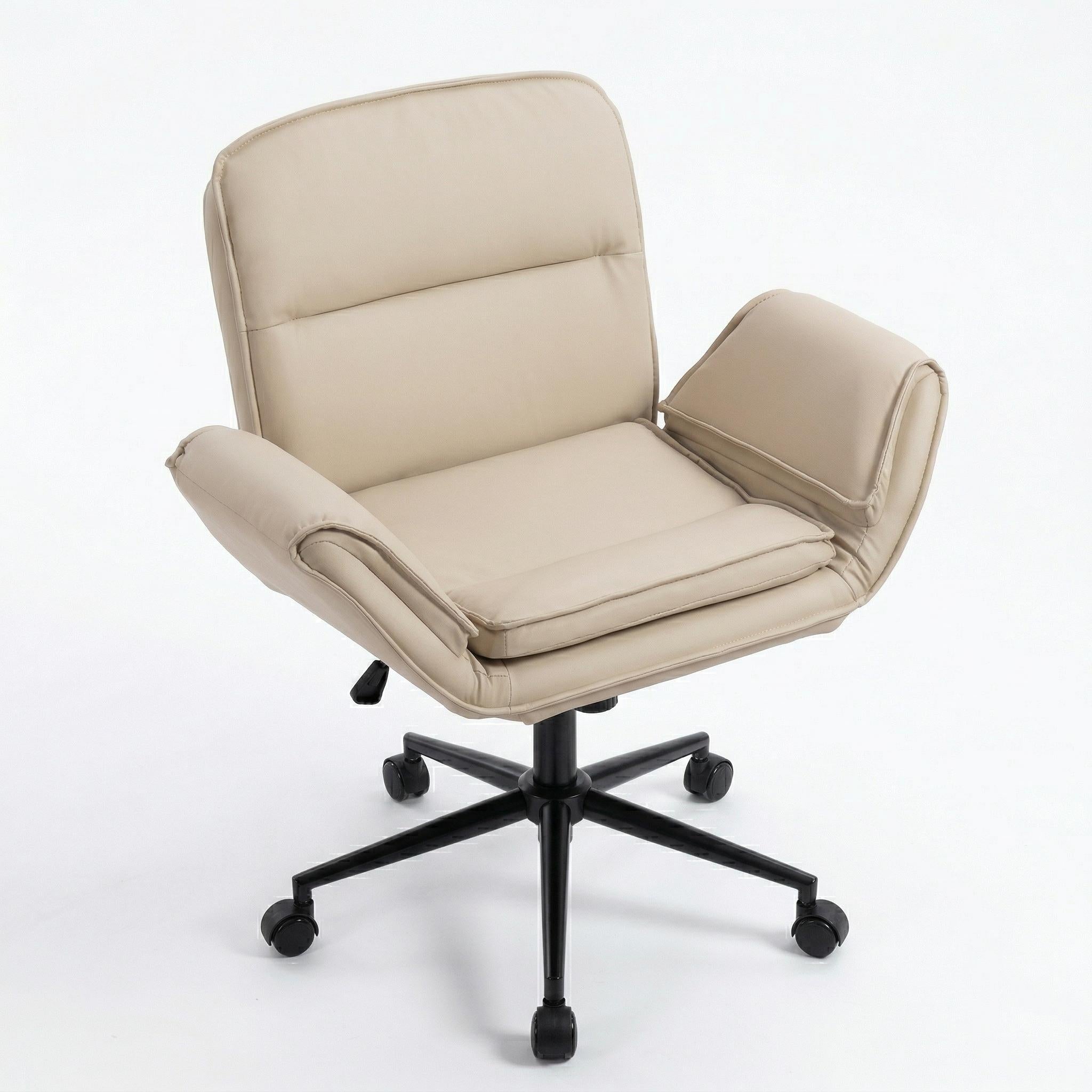 Korin PU Leather Cross-Leg Desk Chair with Adjustable Armrests