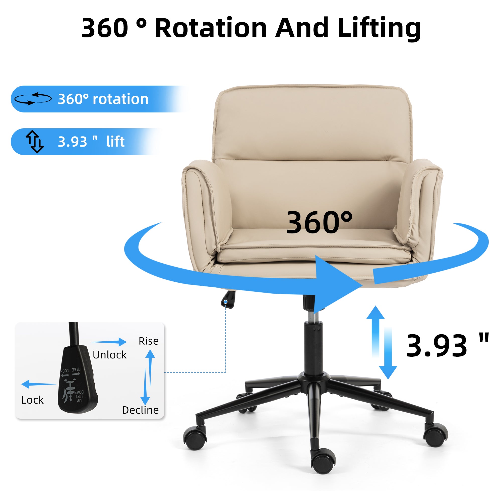 Korin PU Leather Cross-Leg Desk Chair with Adjustable Armrests