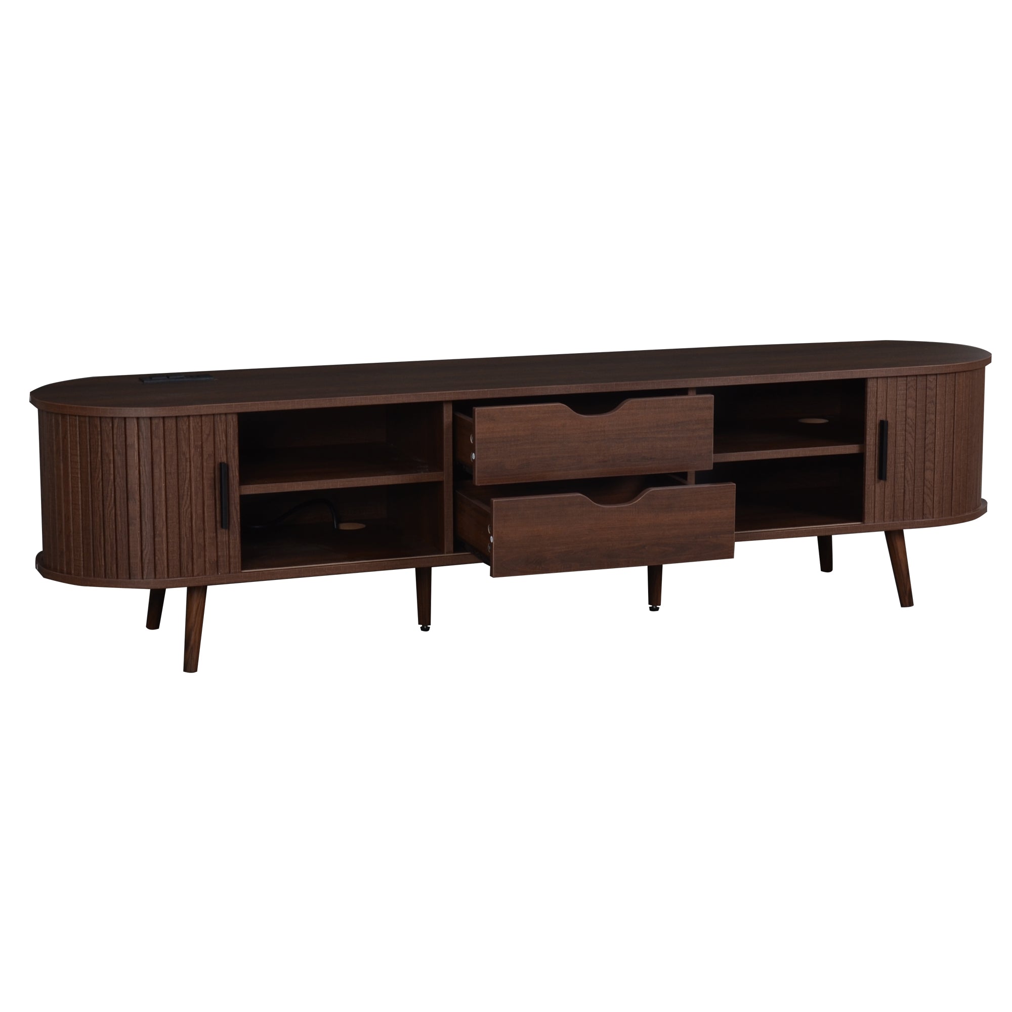 Kosice 70" Mid Century Modern TV Stand with Sliding Doors and Power Outlet