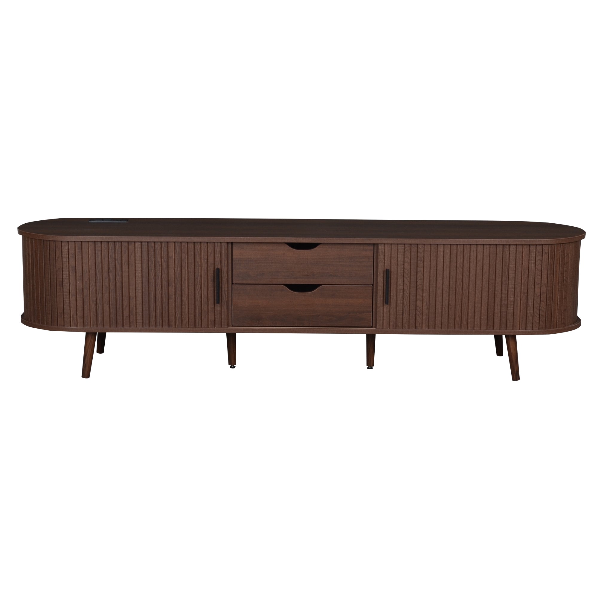 Kosice 70" Mid Century Modern TV Stand with Sliding Doors and Power Outlet
