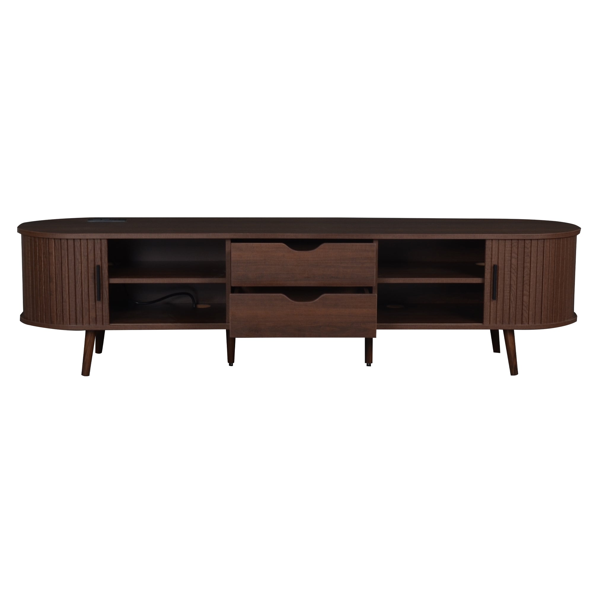 Kosice 70" Mid Century Modern TV Stand with Sliding Doors and Power Outlet