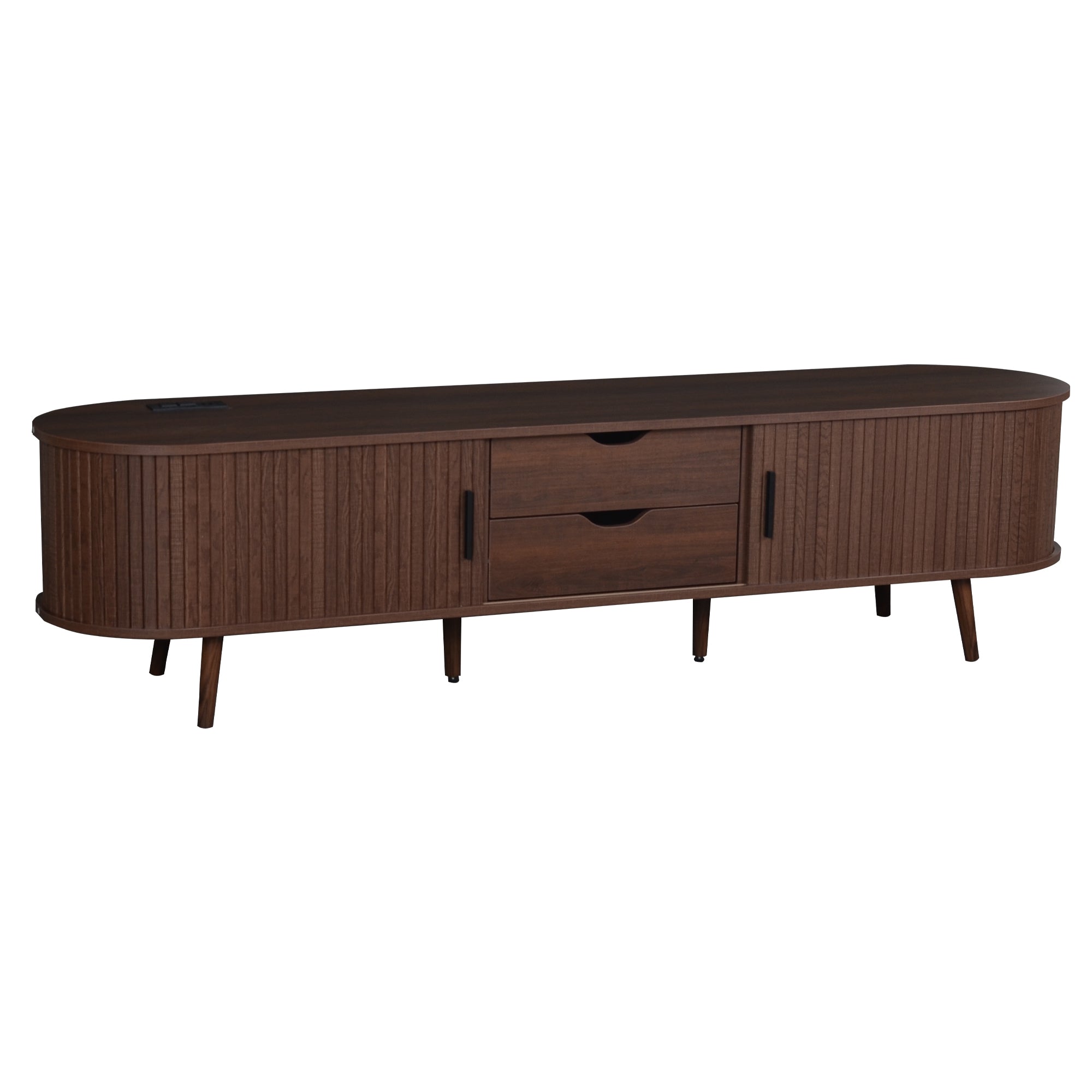 Kosice 70" Mid Century Modern TV Stand with Sliding Doors and Power Outlet