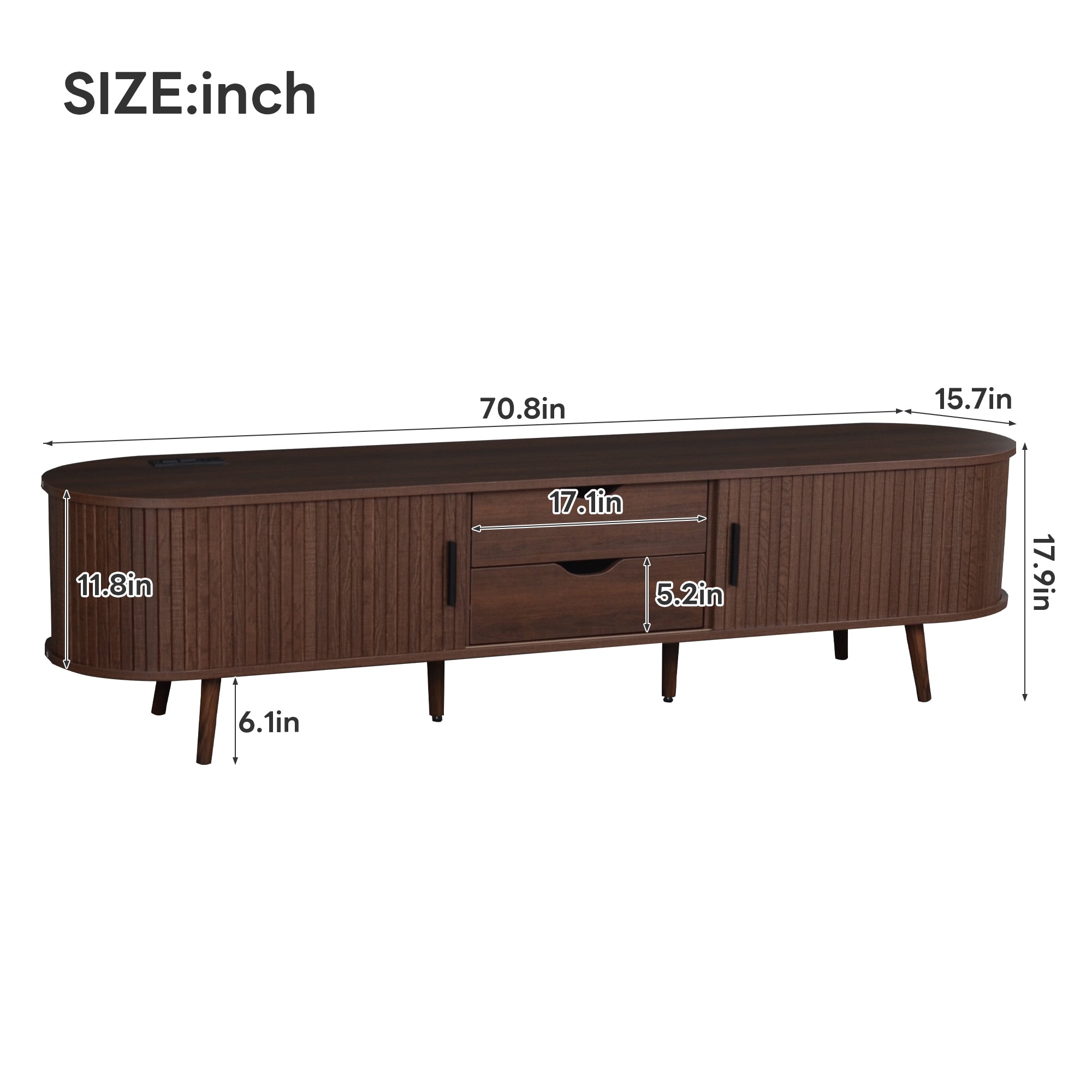 Kosice 70" Mid Century Modern TV Stand with Sliding Doors and Power Outlet
