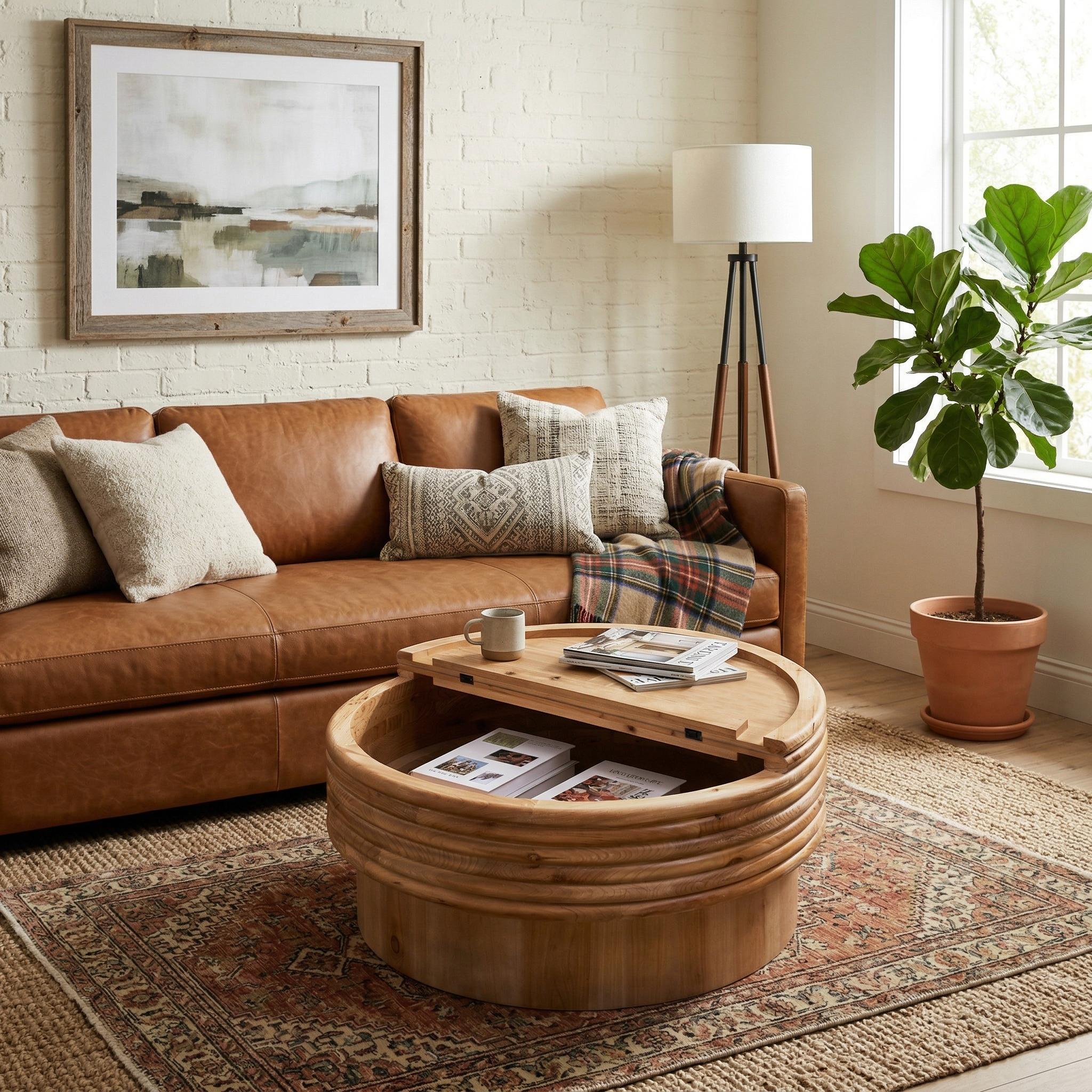 Krakow 30" Round Coffee Table with Hidden Storage