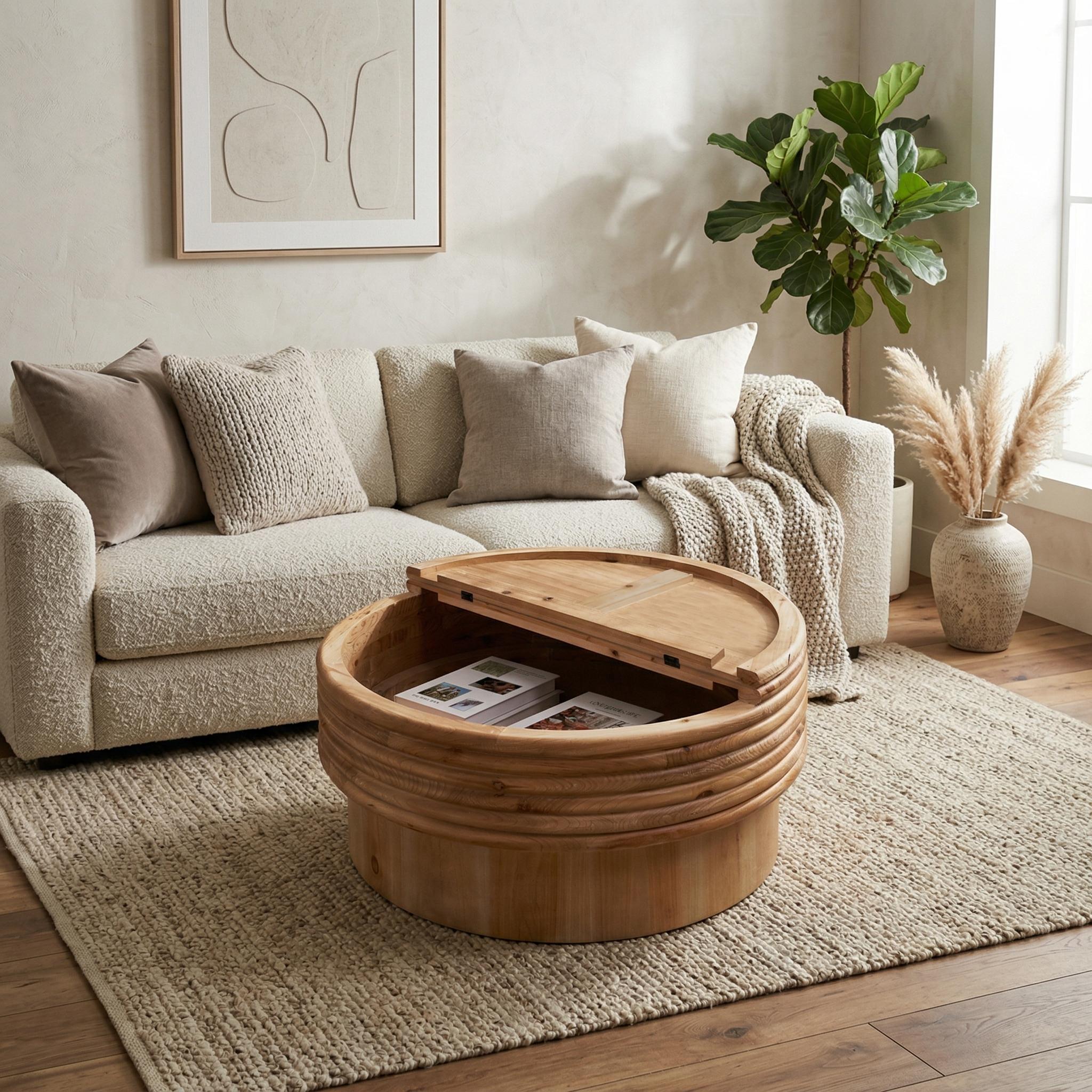 Krakow 30" Round Coffee Table with Hidden Storage
