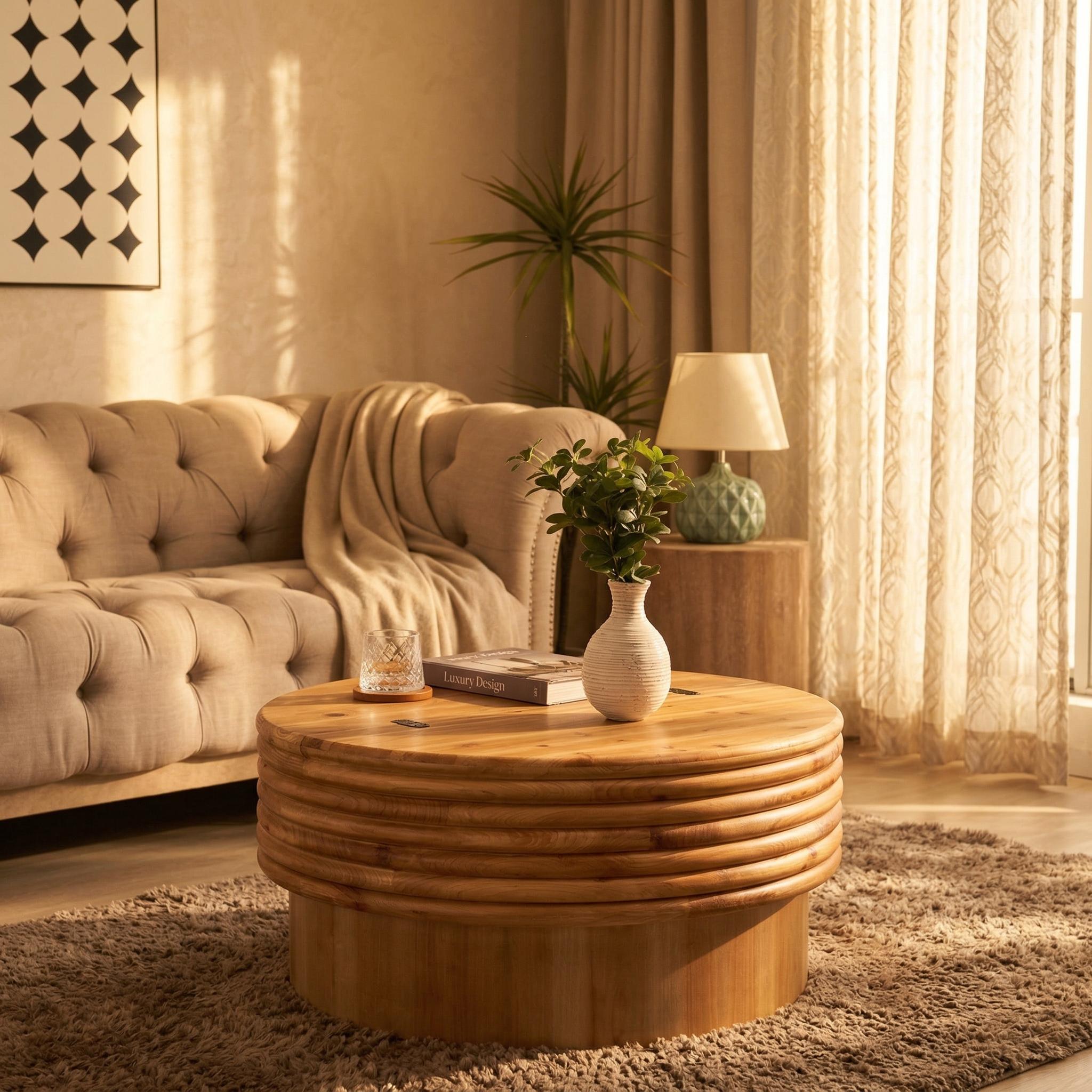 Krakow 30" Round Coffee Table with Hidden Storage