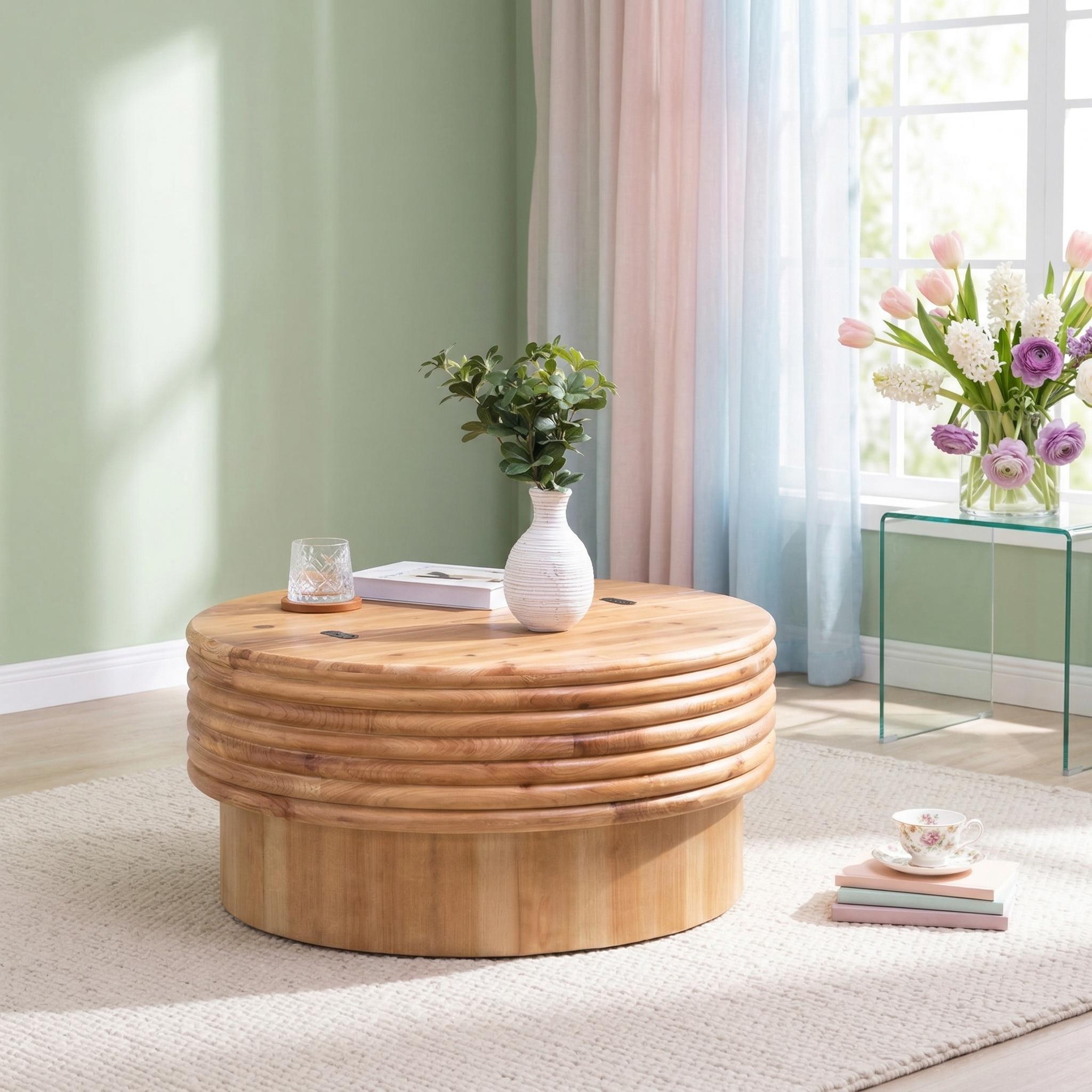 Krakow 30" Round Coffee Table with Hidden Storage