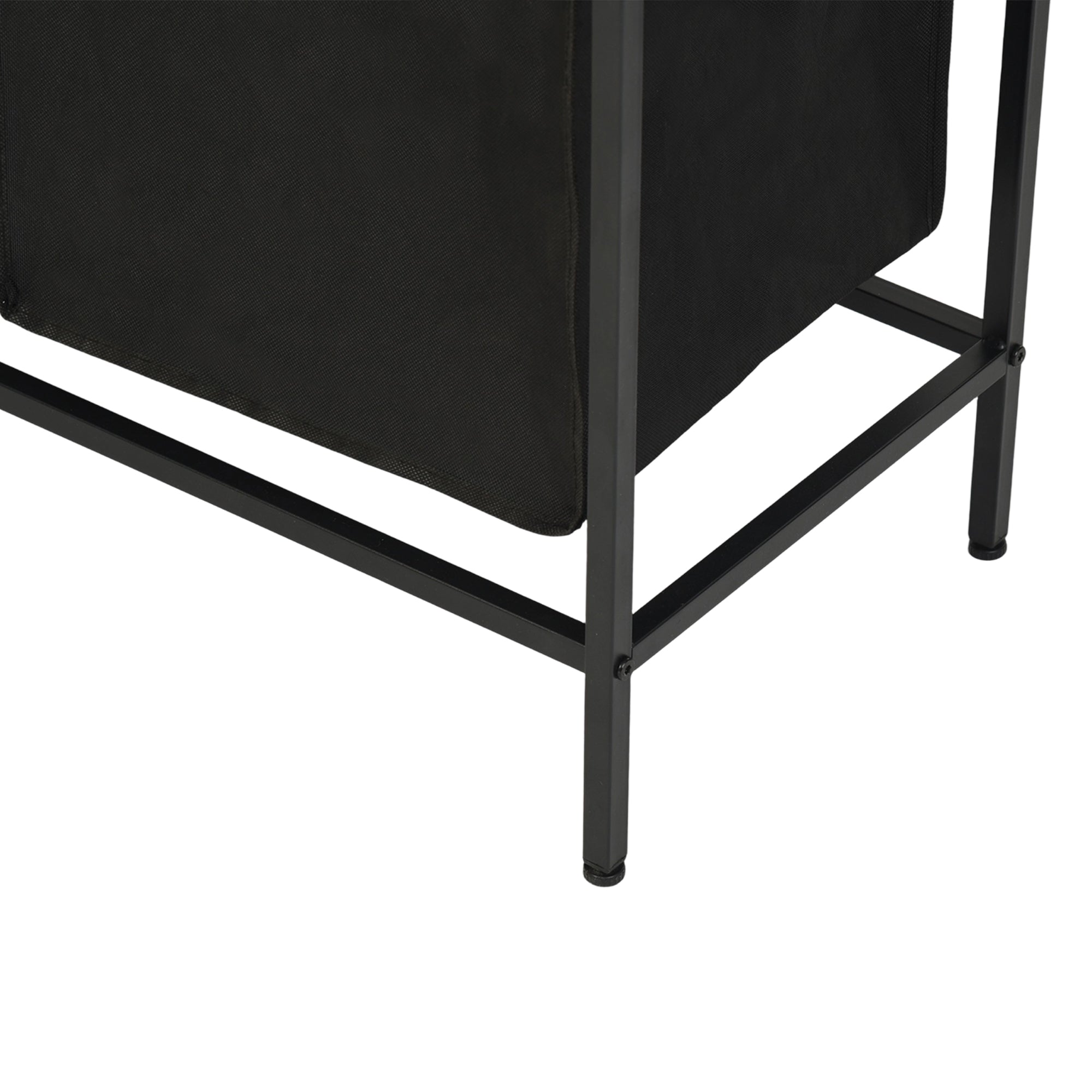 LABIN Single Laundry Hamper with Removable Bag and Rustic Wood Look Shelf, Black Steel Frame, Compact Bathroom Storage