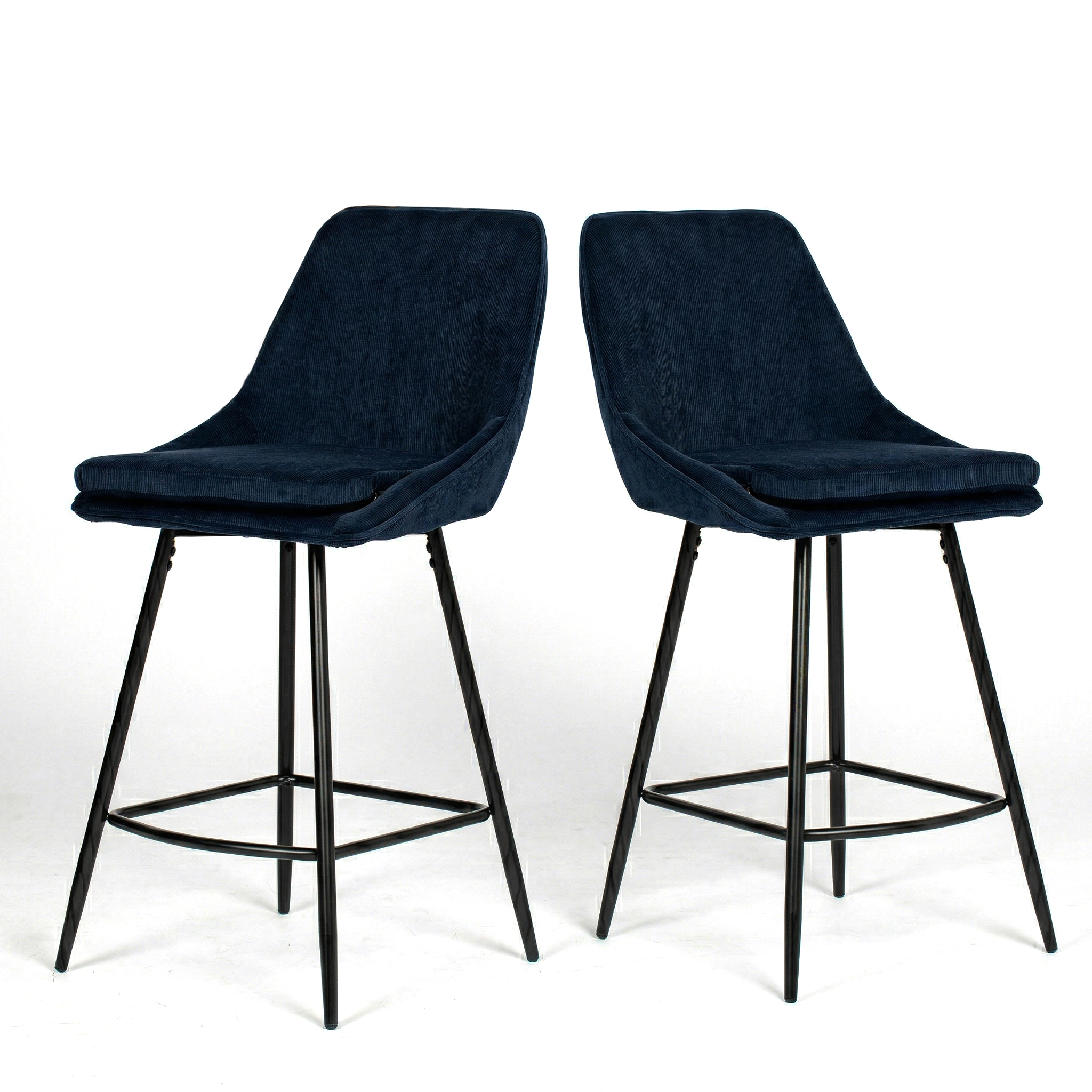 Homy Casa LAKERS 2PC BLUE Barstool with Corduroy Fabric and Metal Legs