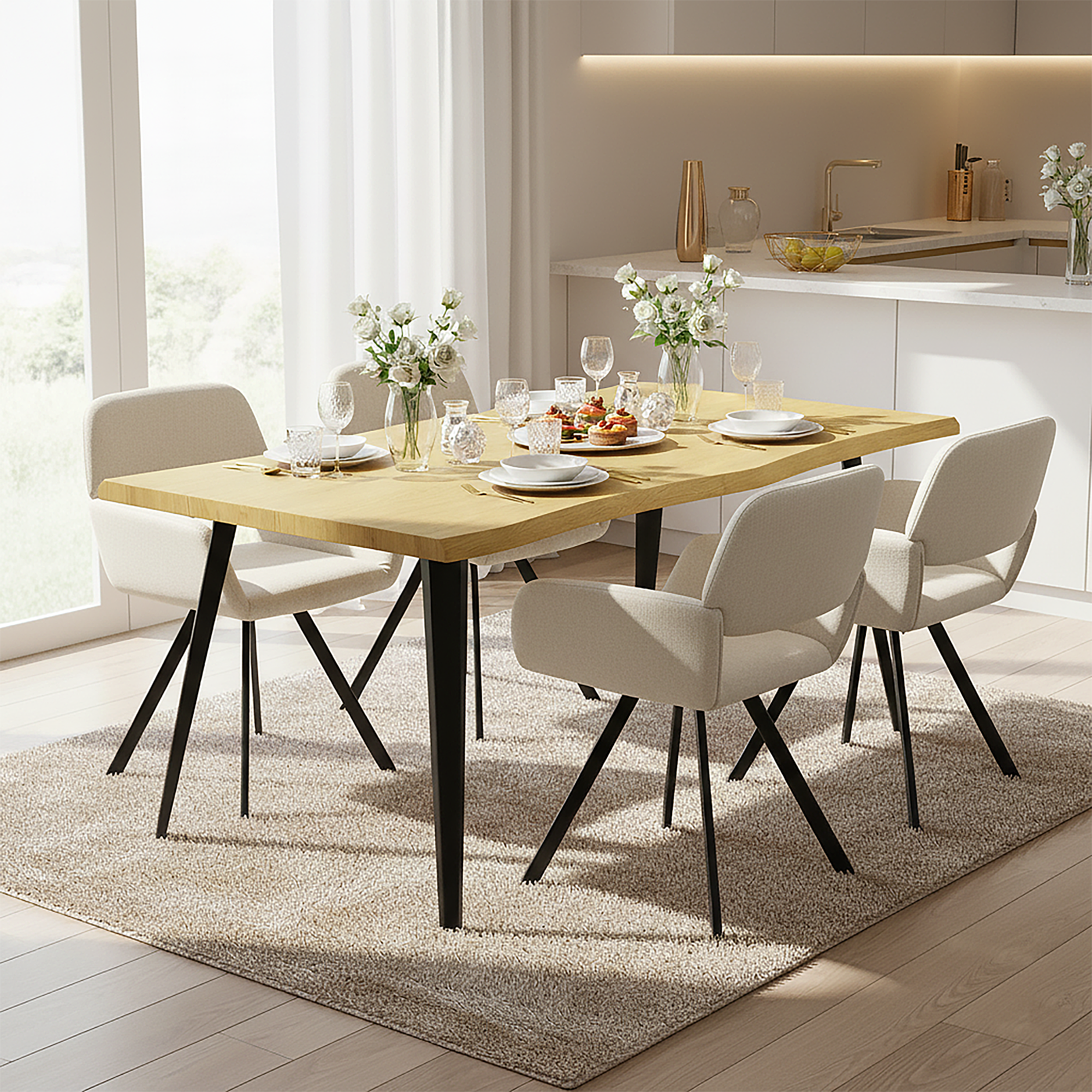 Lancelot 5 Piece Dining Table Set with 4 California Upholstered Chairs