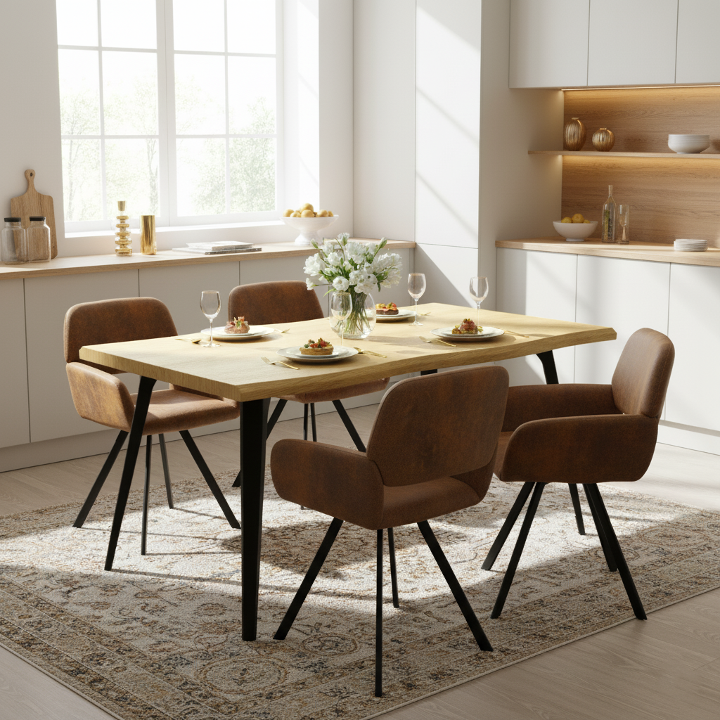 Lancelot 5 Piece Oak Dining Table Set with 4 California Swivel Chairs