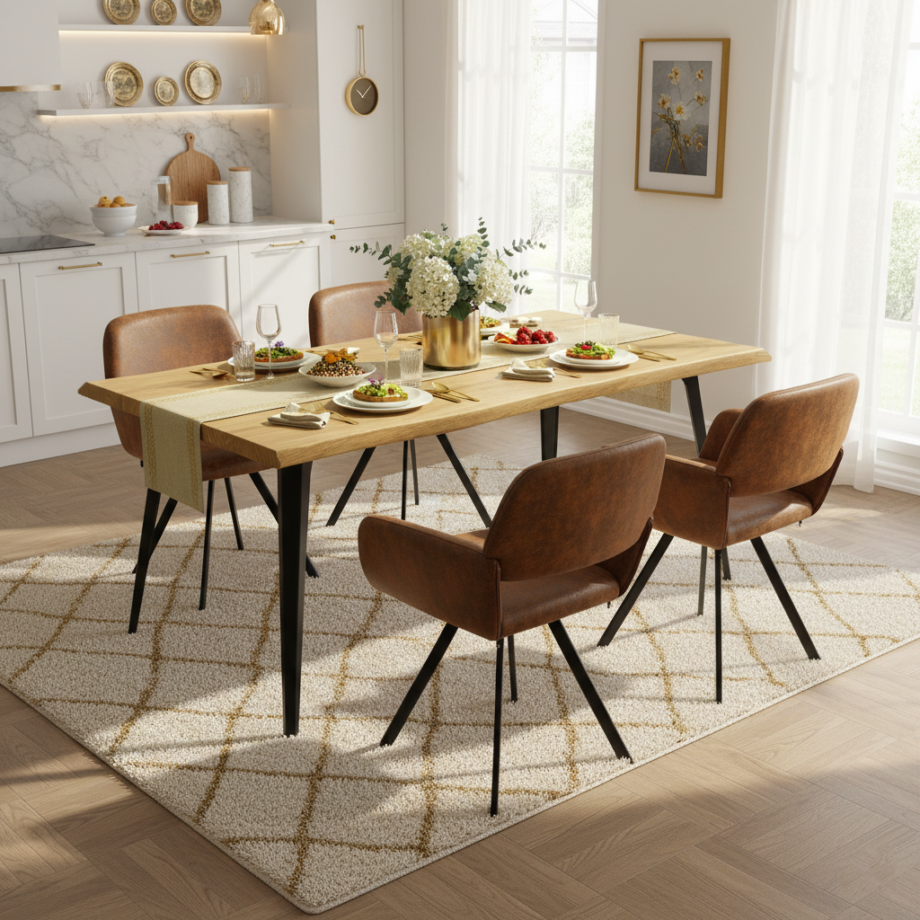 Lancelot 5 Piece Oak Dining Table Set with 4 California Swivel Chairs