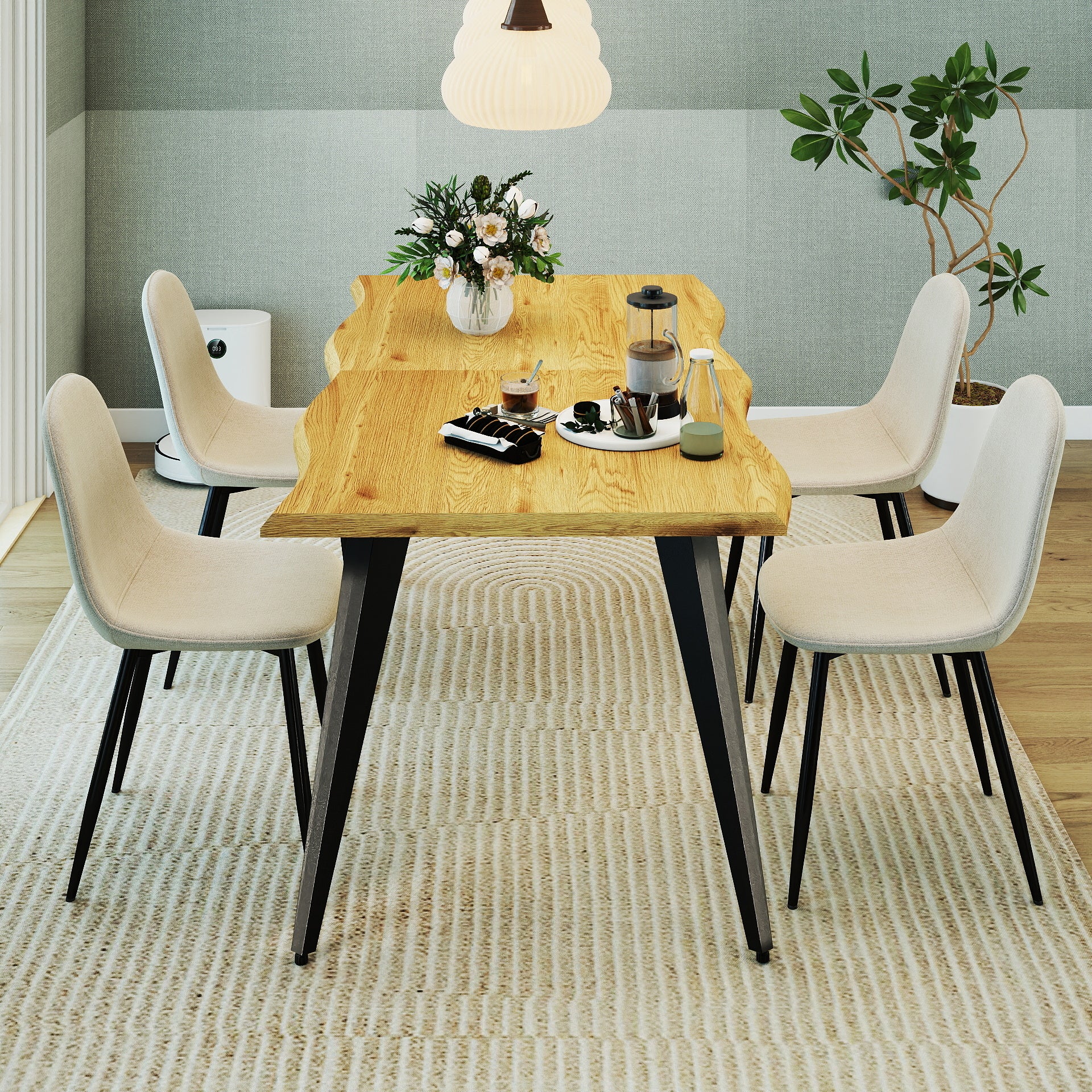 Lancelot 5 Piece Oak Dining Table Set with 4 Charlton Upholstered Chairs