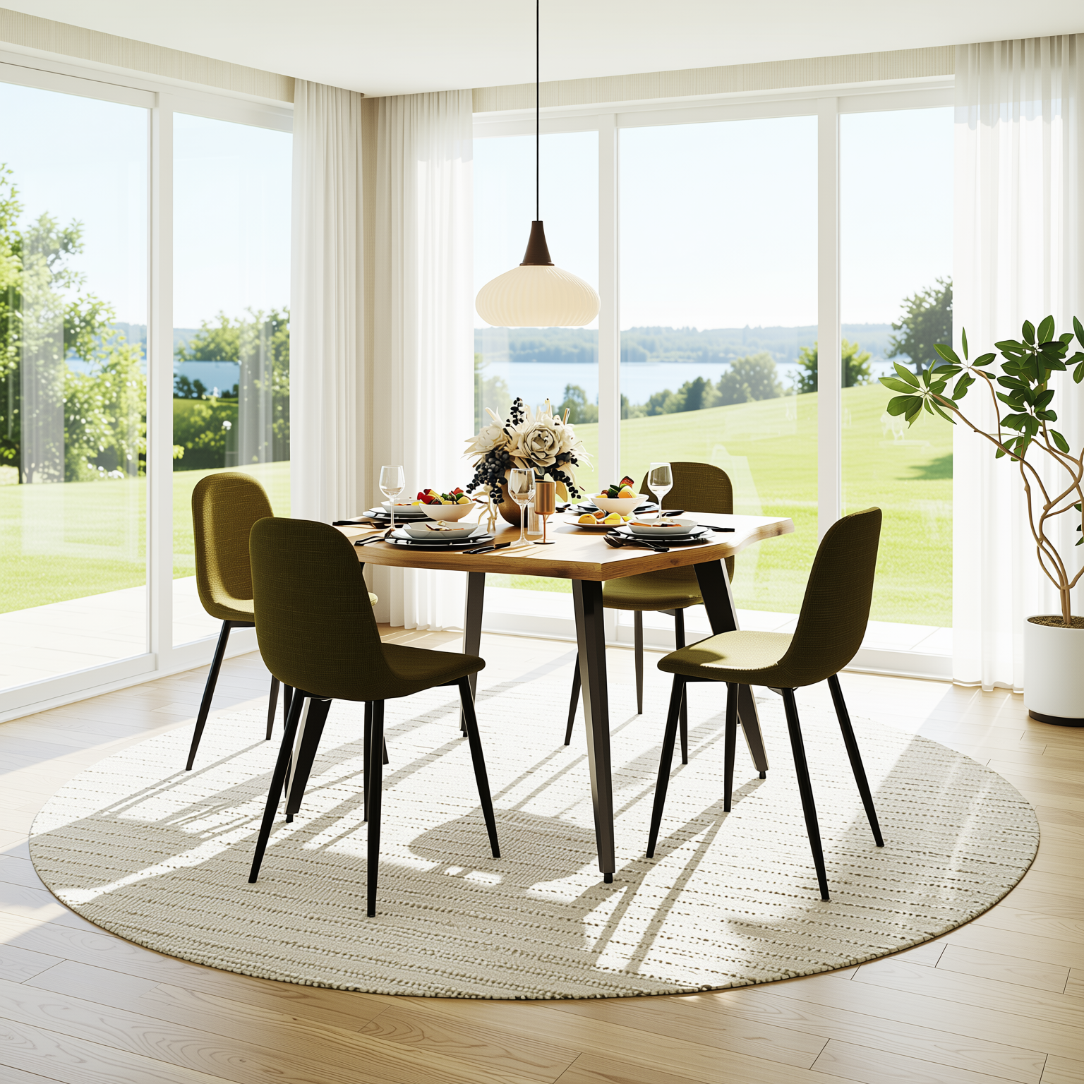 Lancelot 5 Piece Oak Dining Table Set with 4 Charlton Upholstered Chairs