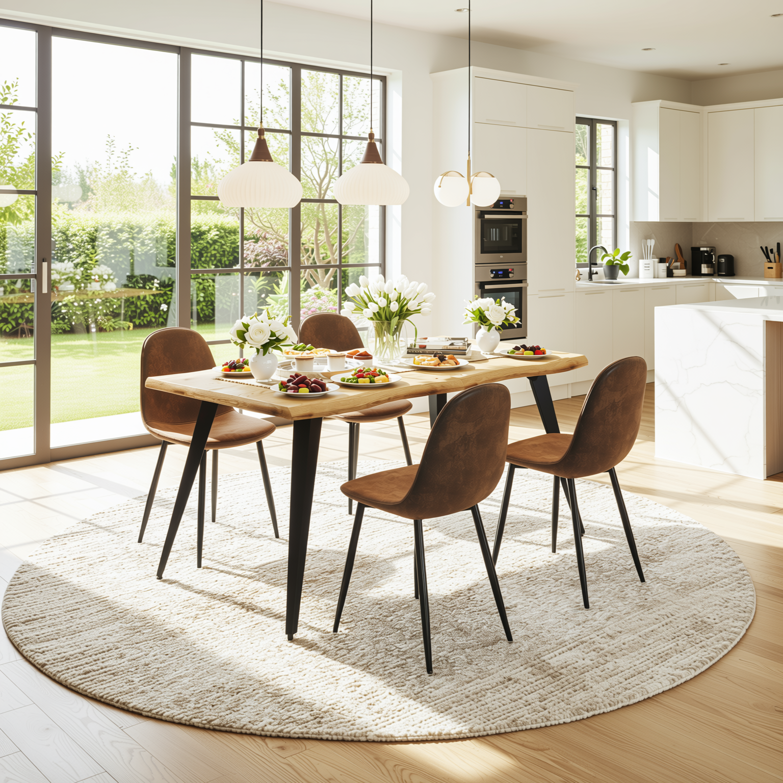 Lancelot 5 Piece Oak Dining Table Set with 4 Charlton Upholstered Chairs