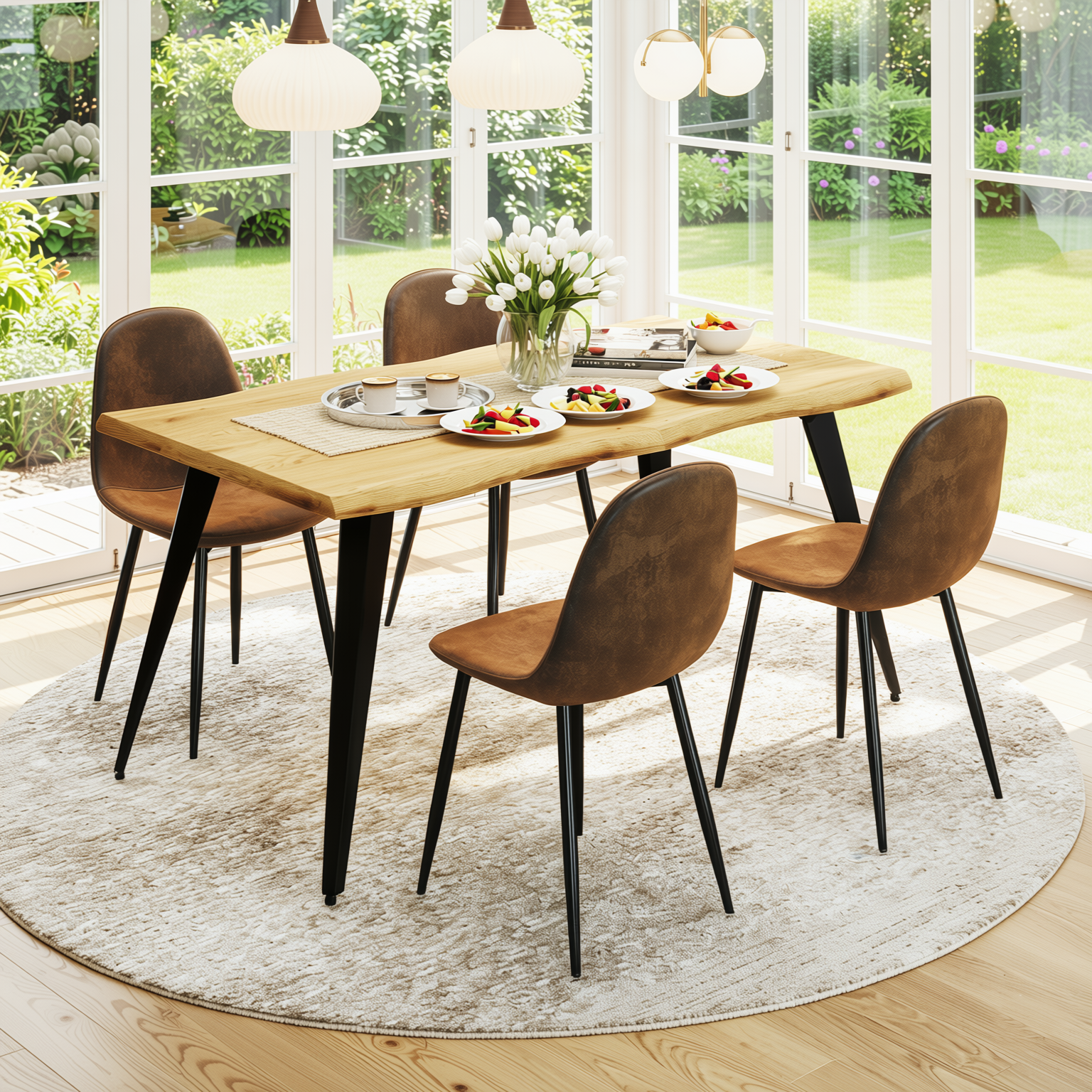 Lancelot 5 Piece Oak Dining Table Set with 4 Charlton Upholstered Chairs