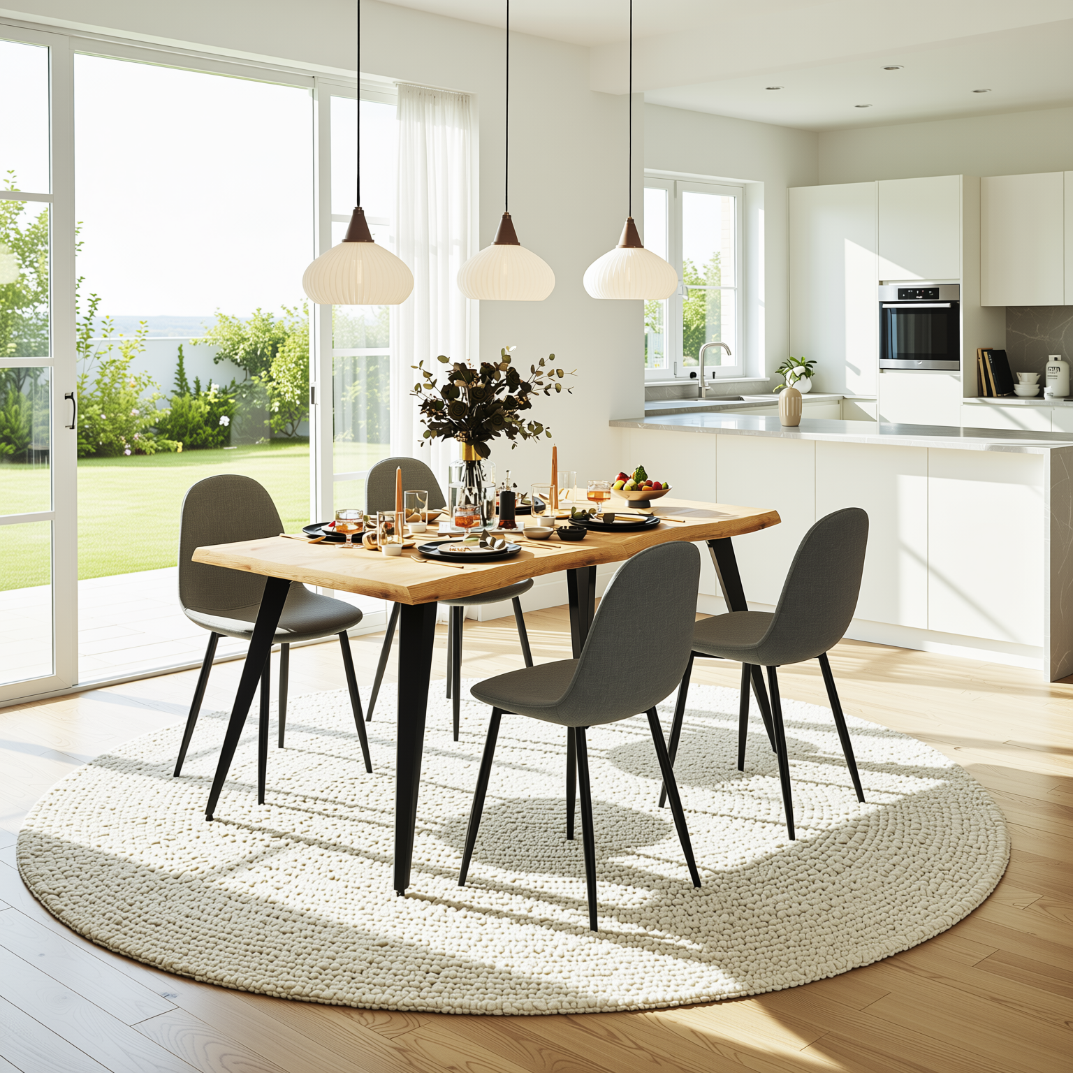 Lancelot 5 Piece Oak Dining Table Set with 4 Charlton Upholstered Chairs