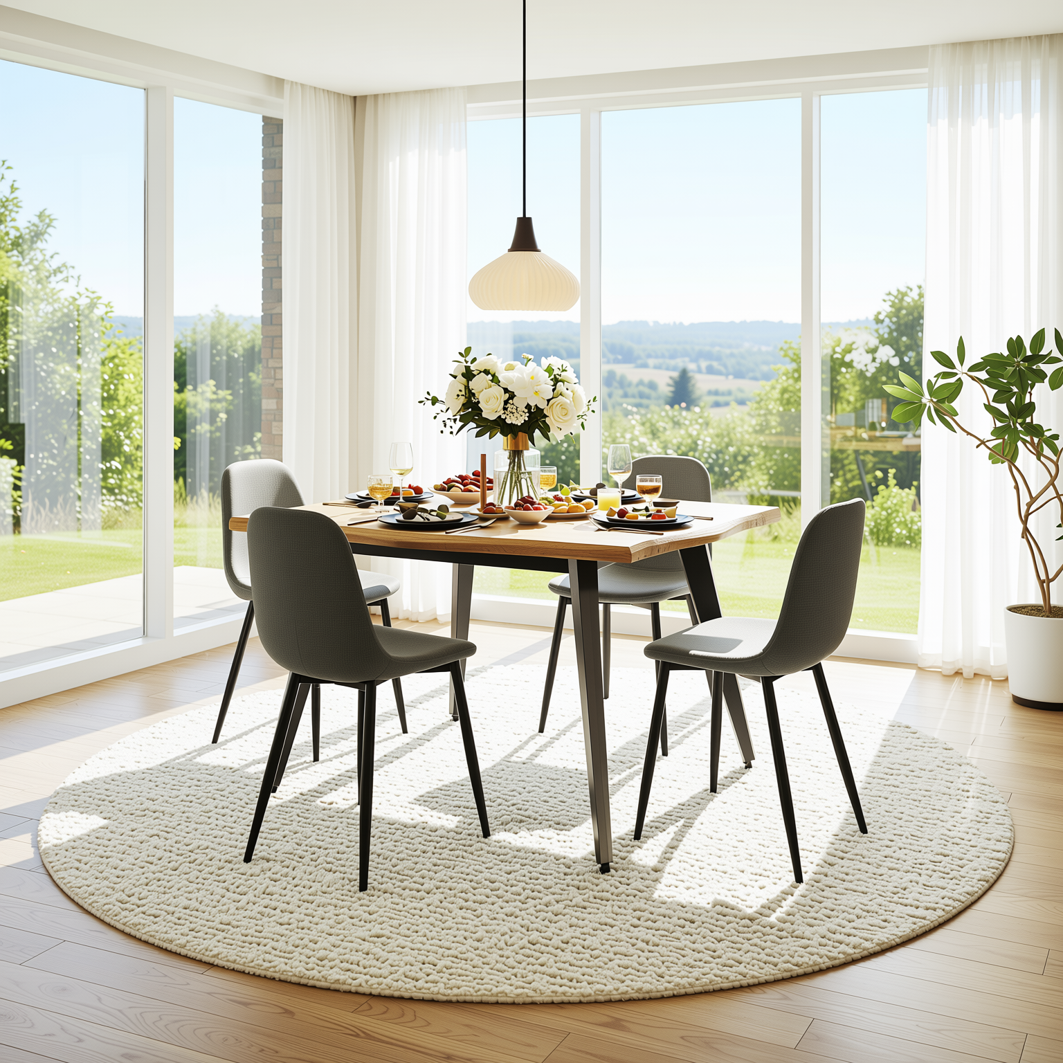 Lancelot 5 Piece Oak Dining Table Set with 4 Charlton Upholstered Chairs