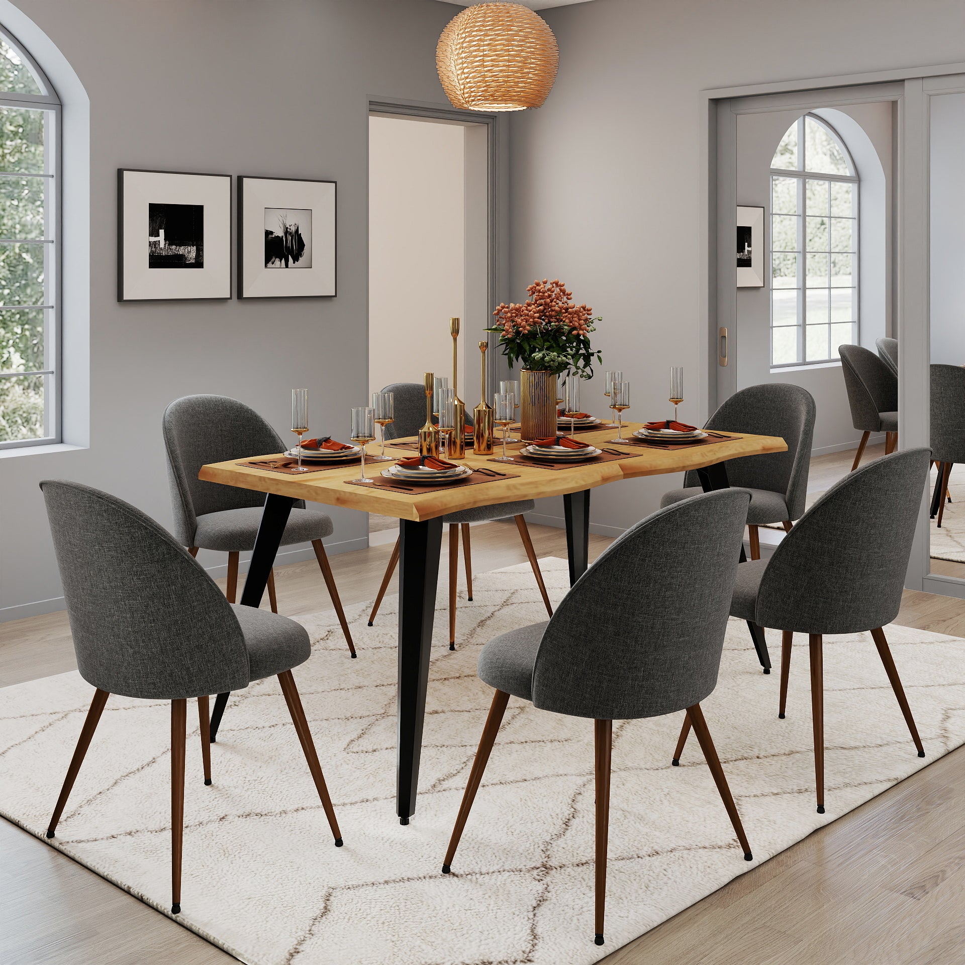 Lancelot 7 Piece Oak Dining Table Set with 6 Haven Upholstered Chairs