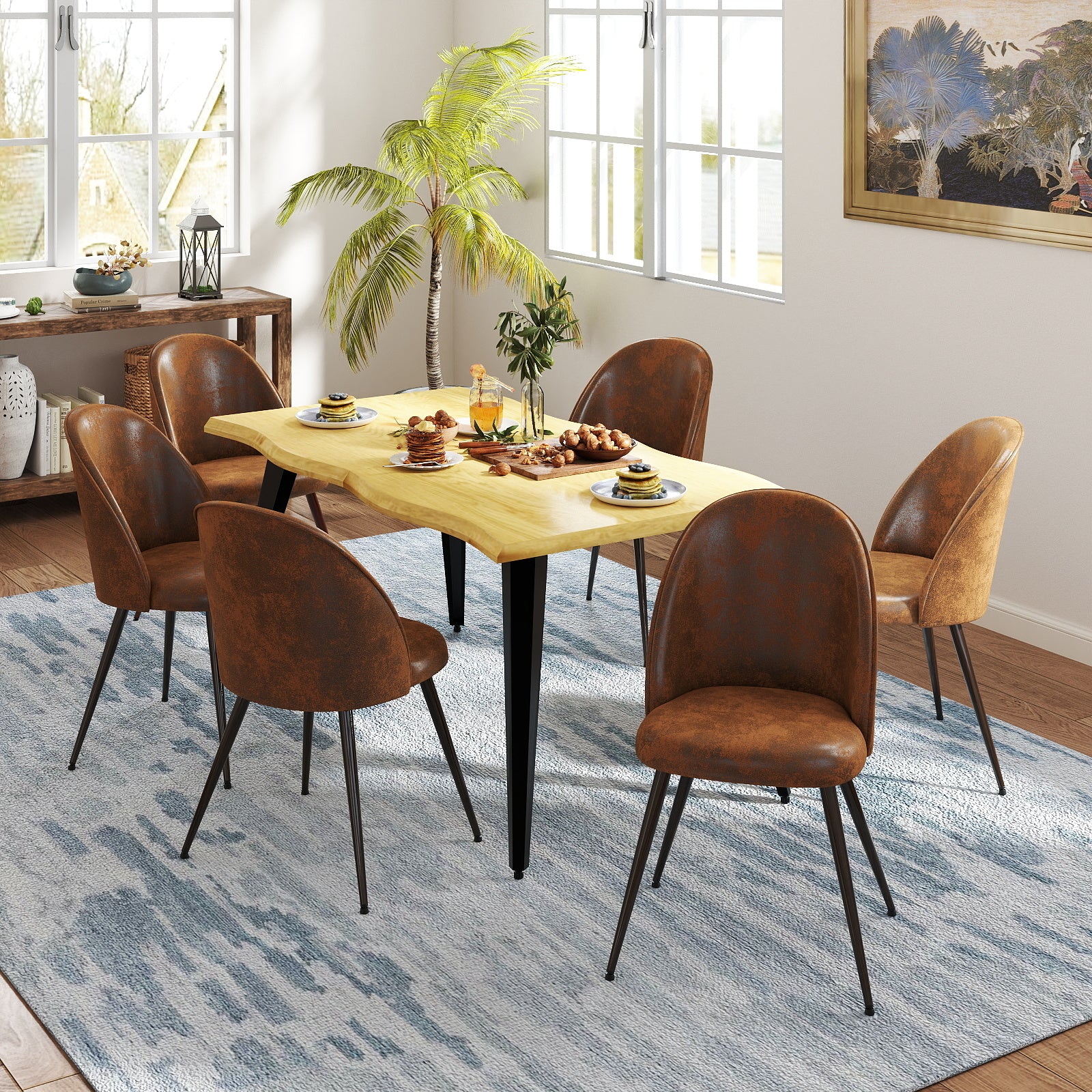 Lancelot 7 Piece Oak Dining Table Set with 6 Haven Upholstered Chairs