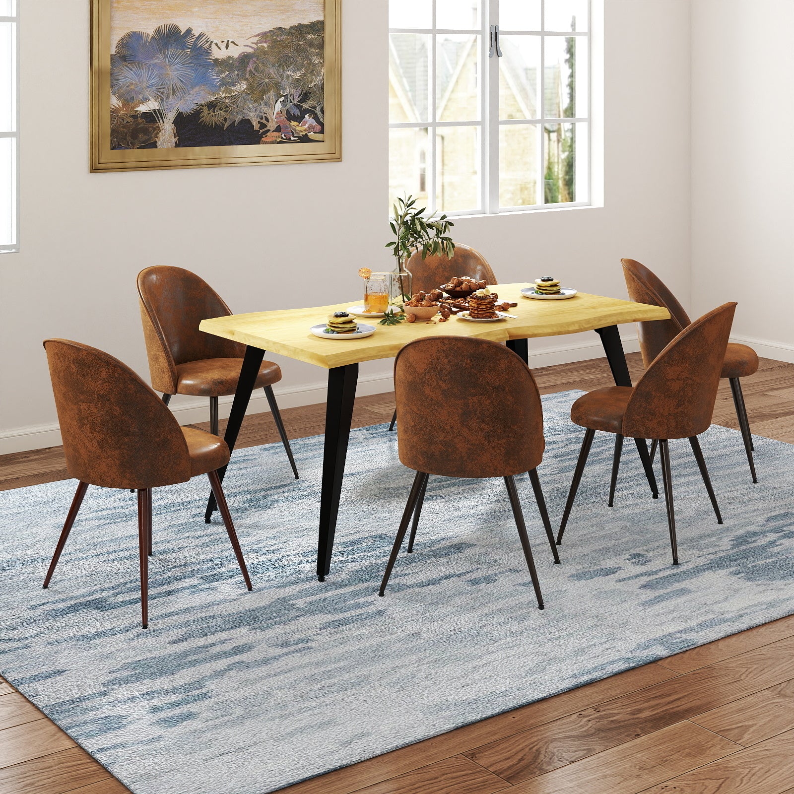 Lancelot 7 Piece Oak Dining Table Set with 6 Haven Upholstered Chairs