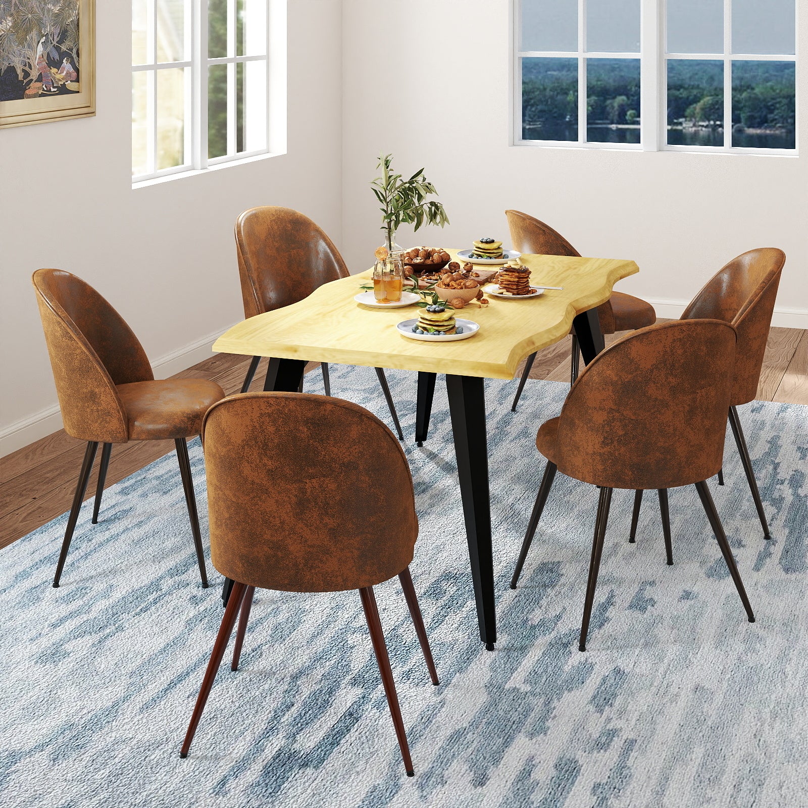 Lancelot 7 Piece Oak Dining Table Set with 6 Haven Upholstered Chairs